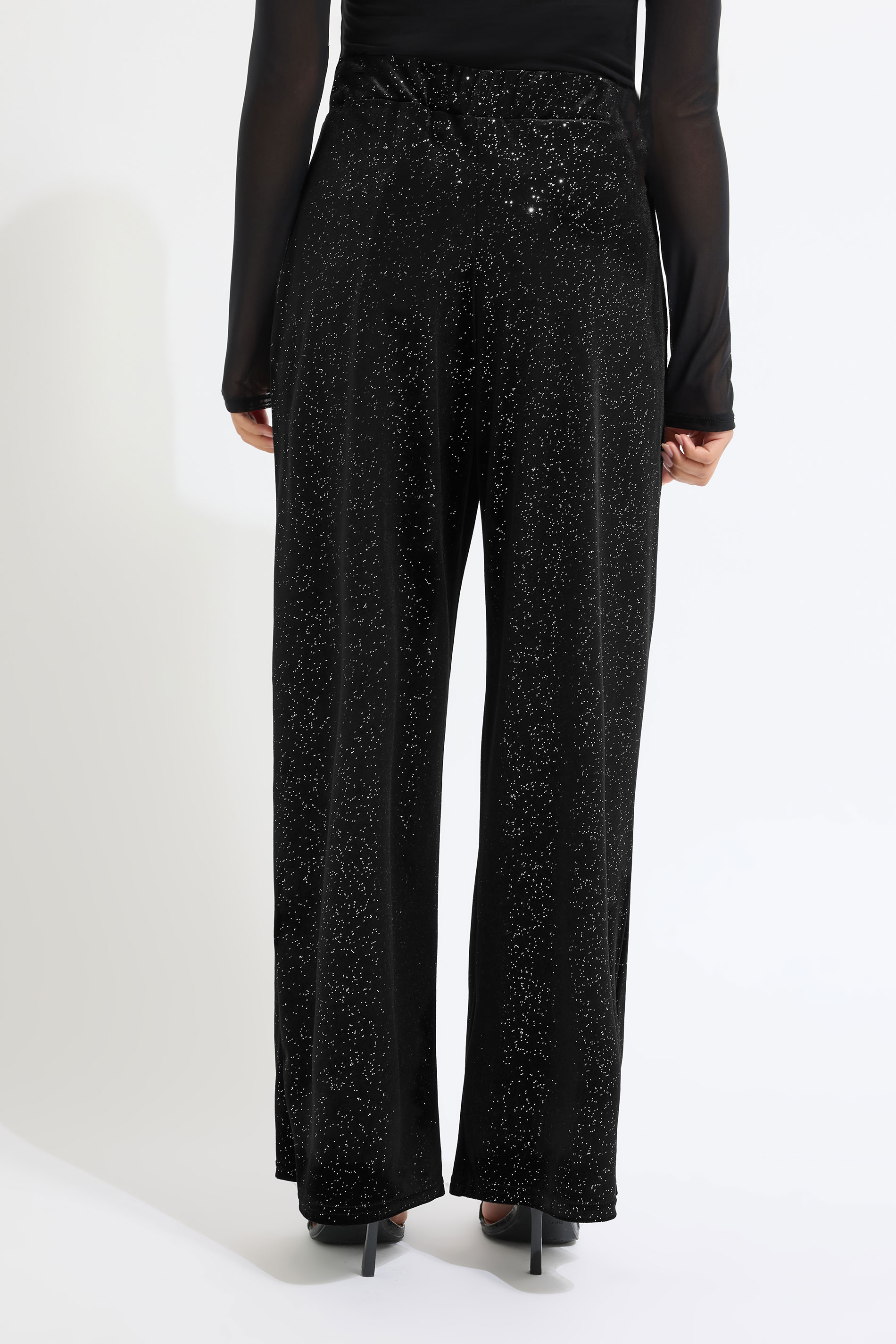 PixieGirl Petite Womens Black Velour Wide Leg Trousers | PixieGirl 2