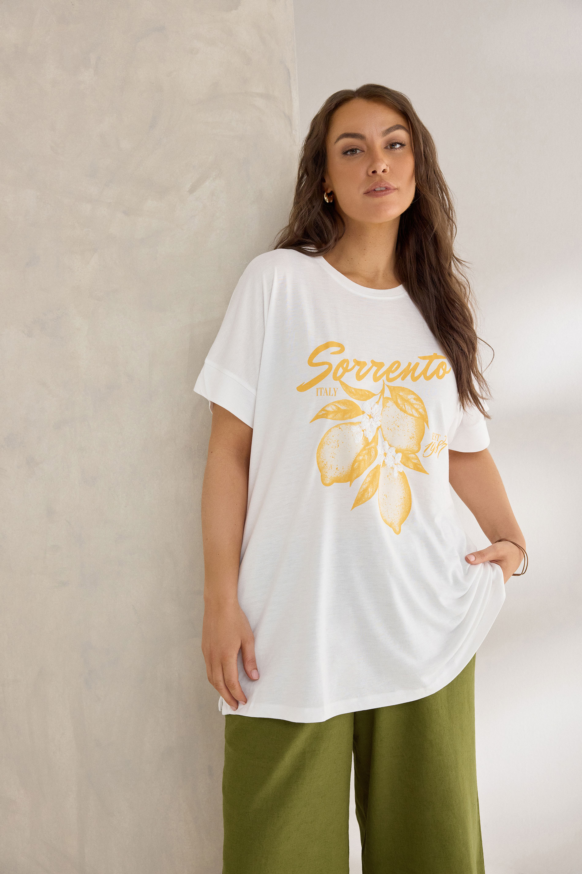 EVANS Plus Size White Lemon Print Graphic T-Shirt | Evans 3