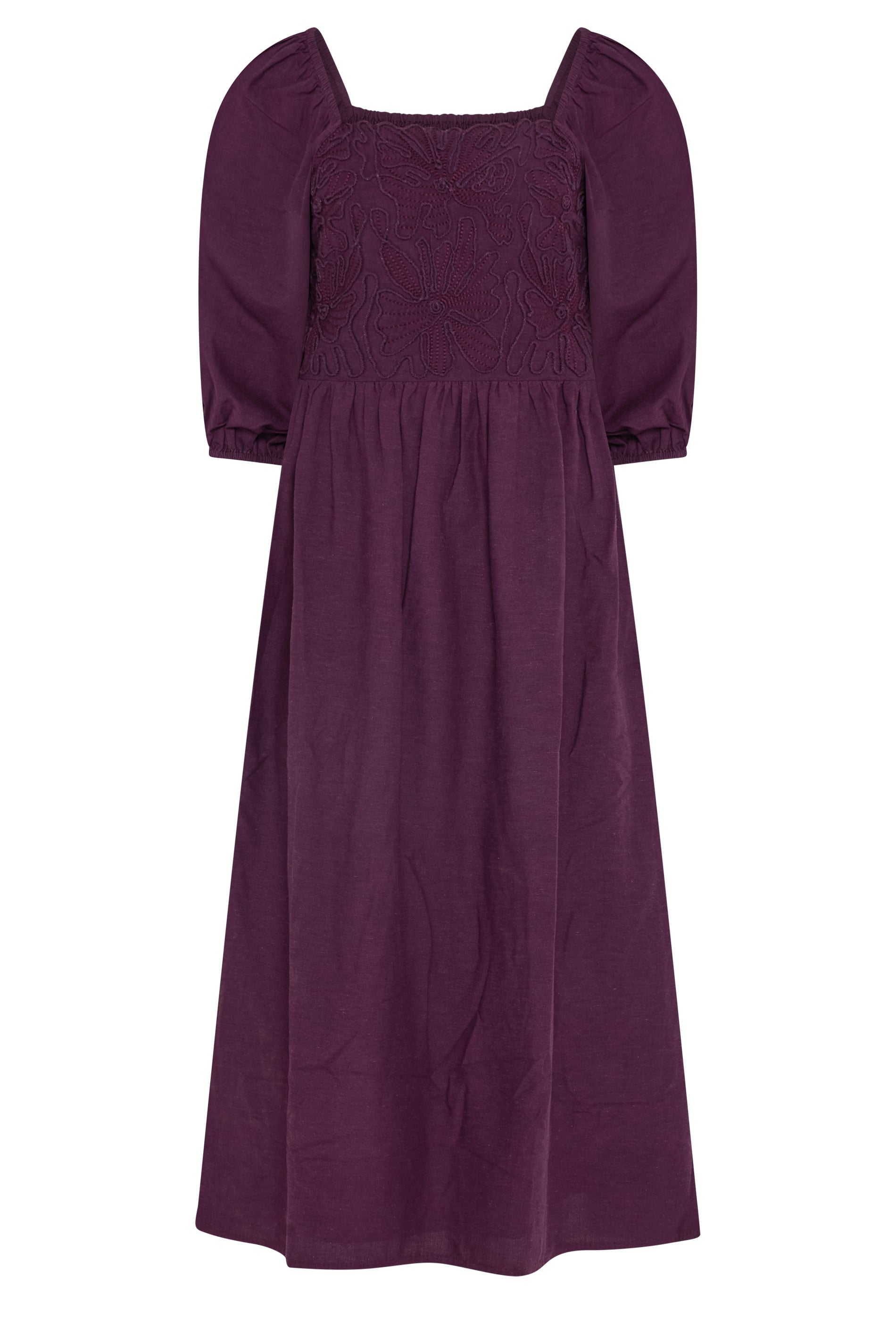 M&Co Petite Berry Purple Short Sleeve Embroidered Trim Maxi Dress | M&Co 5