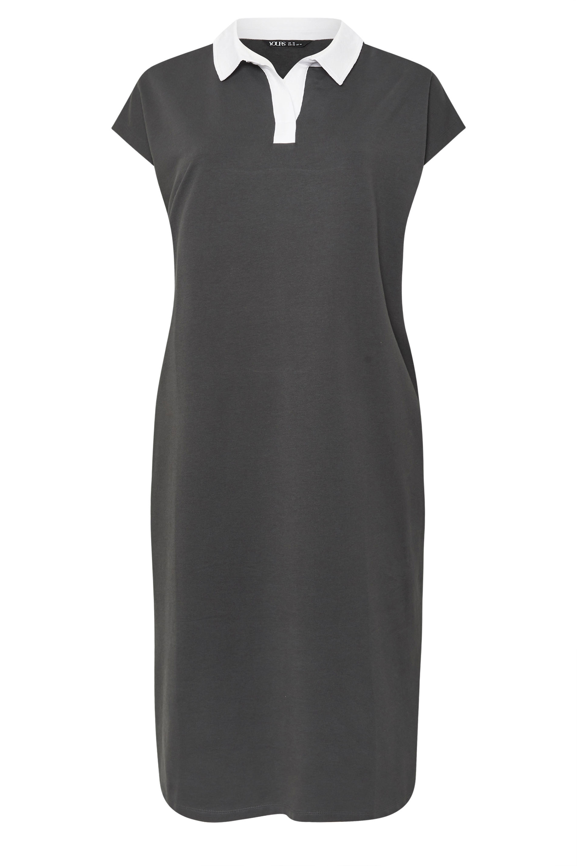 YOURS Plus Size Charcoal Grey Jersey Collar Grown-On Sleeve Dress | Yours Clothing 5