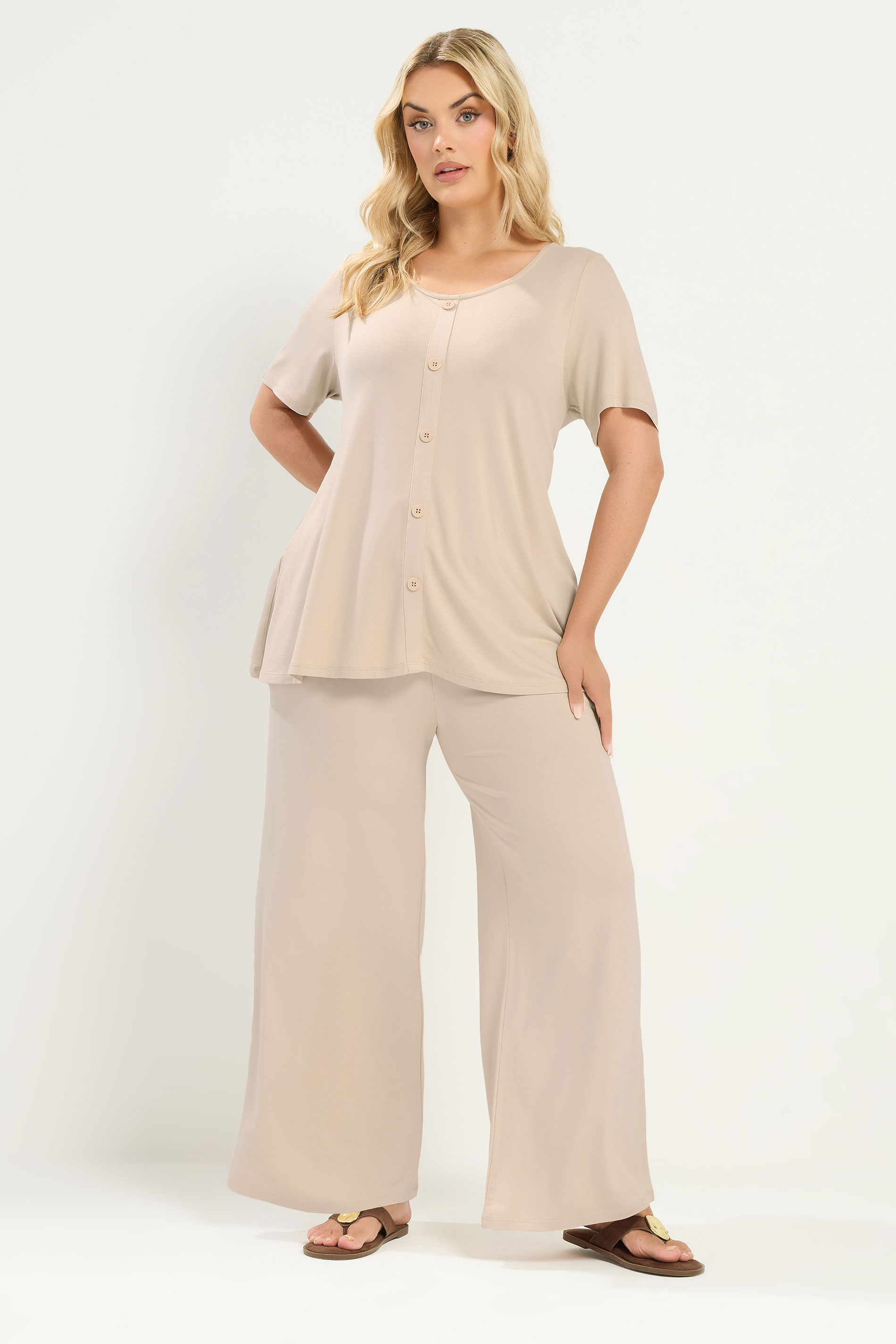 YOURS Plus Size Natural Brown Soft Touch Trousers | Yours Clothing 3