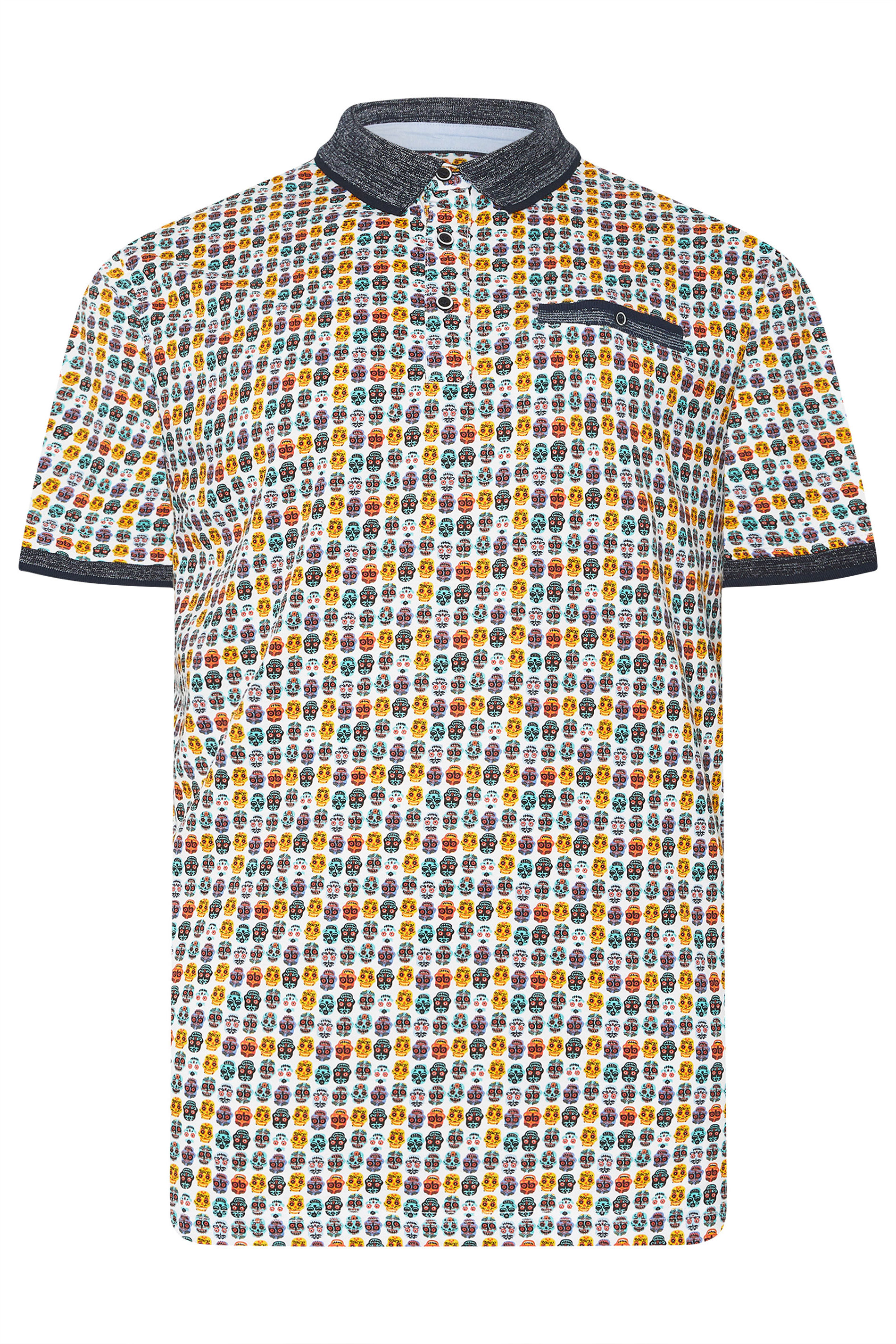 KAM Big & Tall White Skull Print Polo Shirt | BadRhino 2