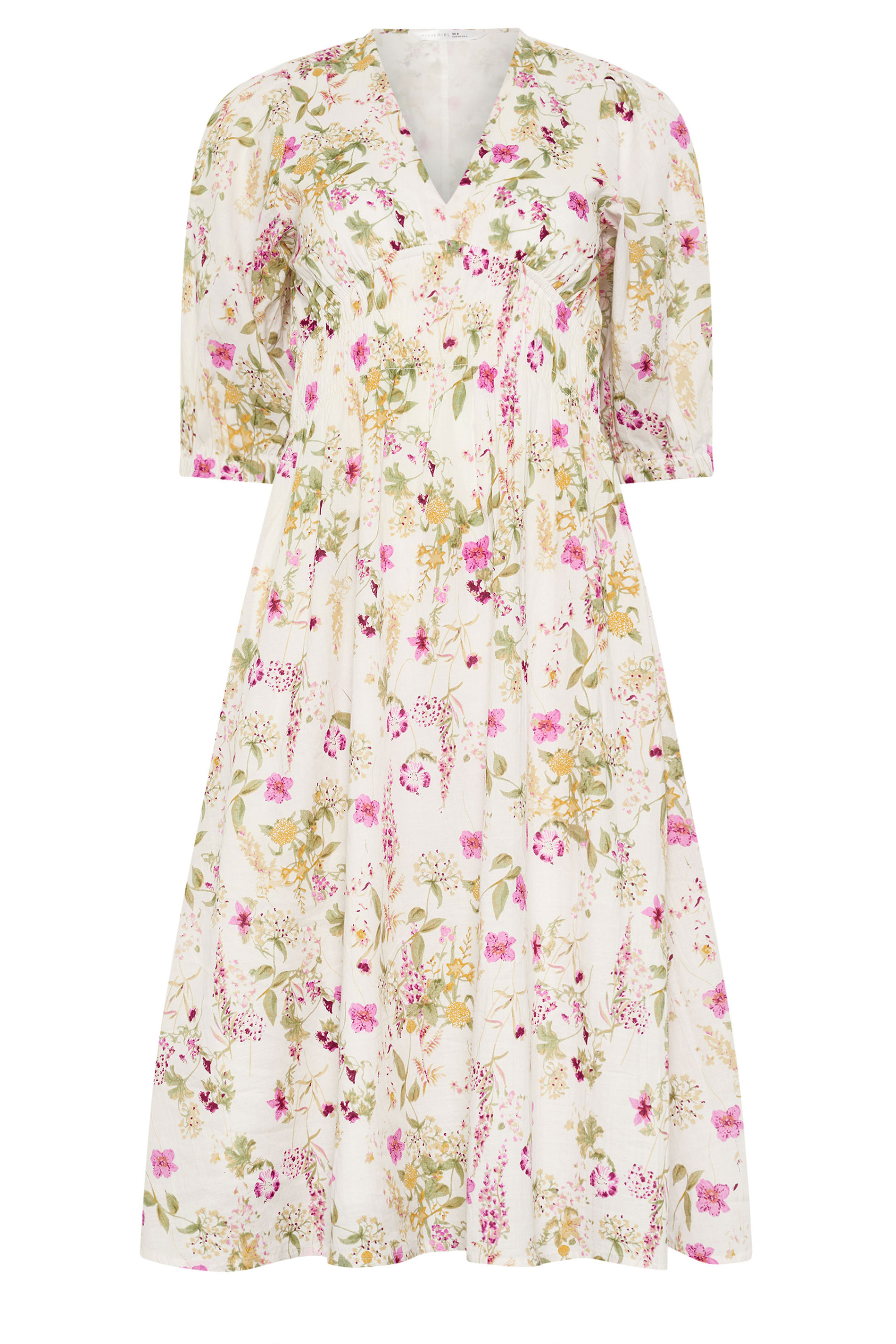 PixieGirl Petite Women's Pink Floral Midi Tea Dress | PixieGirl 5