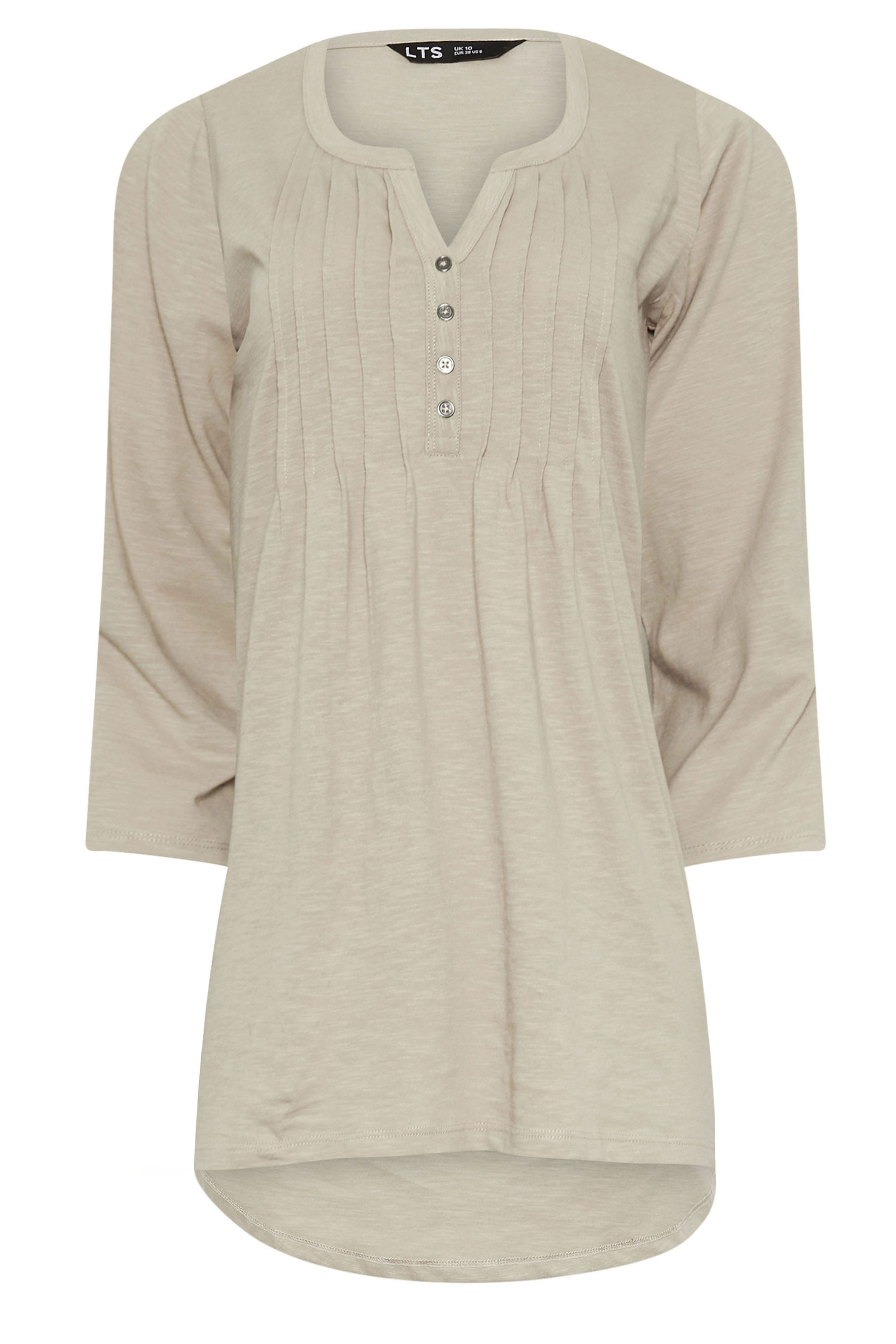 LTS Tall 2 PACK Beige Brown & Blue Cotton Henley Tops | Long Tall Sally 9
