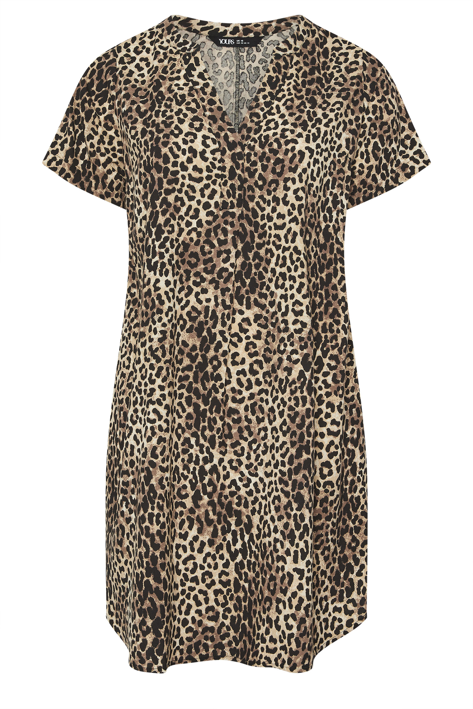 YOURS Plus Size Brown Leopard Print Short Sleeve Tunic Dress | Yours Clothing 5