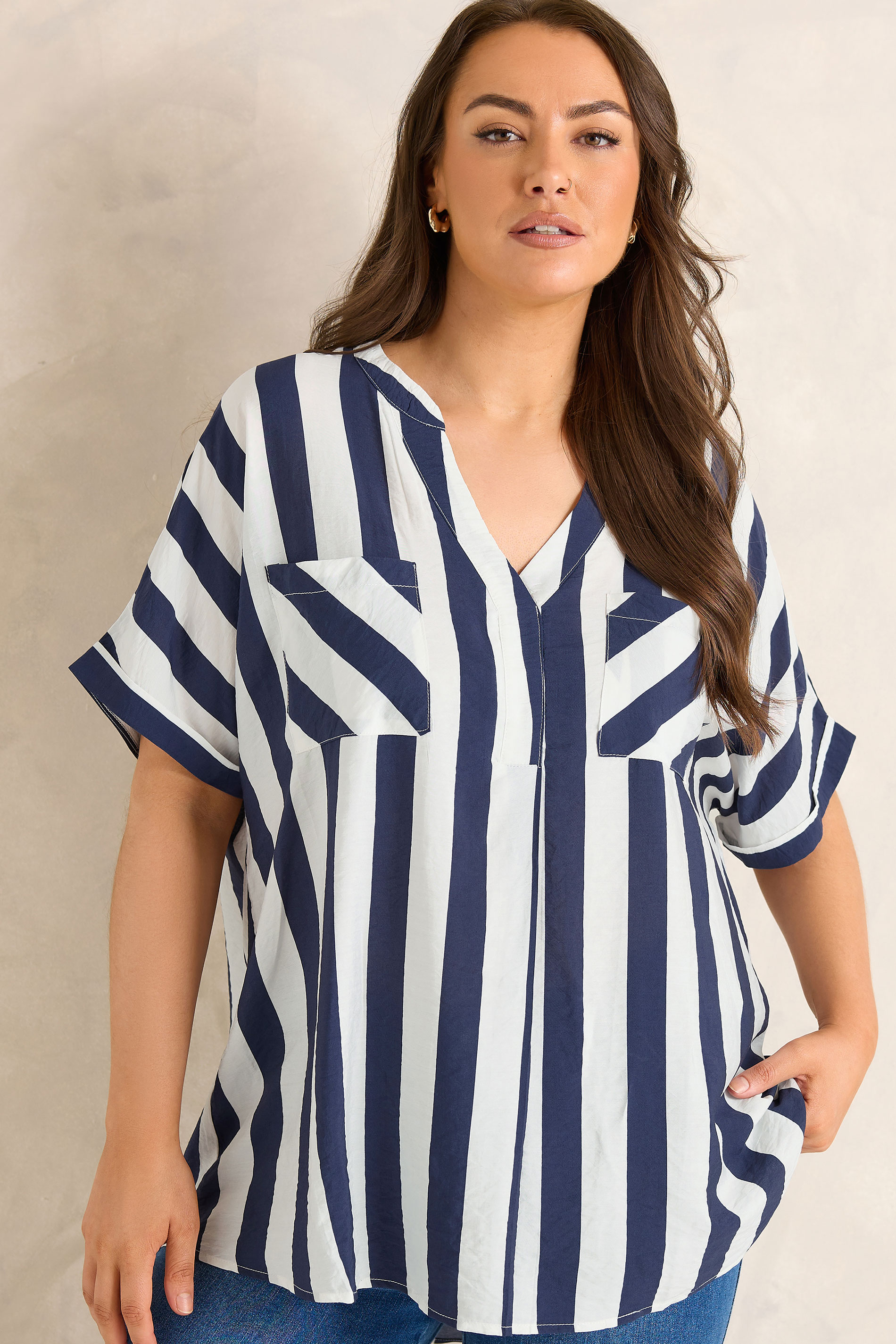 EVANS Plus Size Blue & White Stripe Blouse | Evans 3