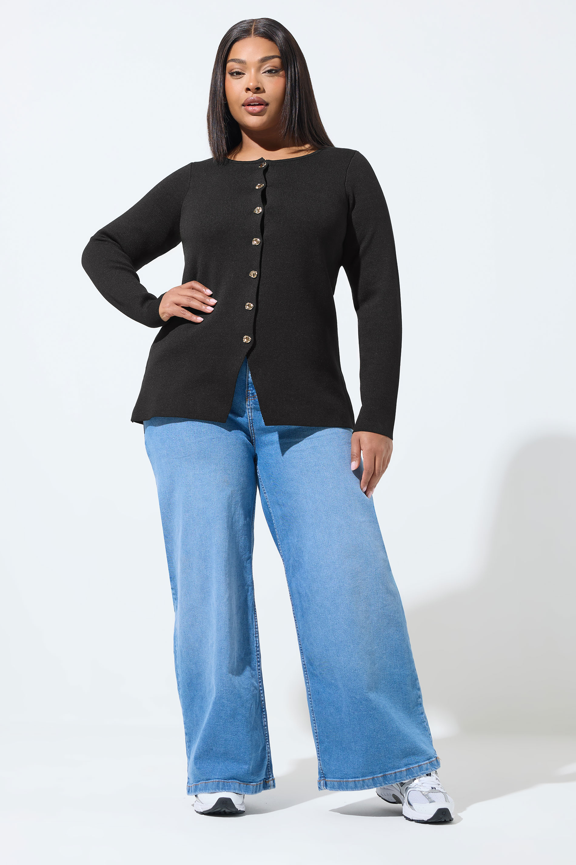 LIMITED COLLECTION Plus Size Black Long Sleeve Knitted Top | Yours Clothing 1