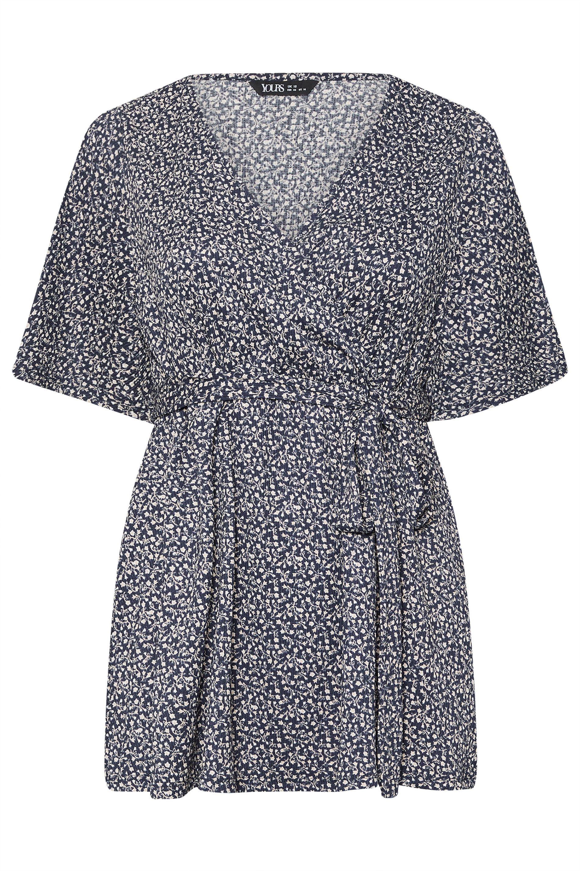 YOURS Plus Size Navy Blue Floral Print Textured Wrap Top | Yours Clothing 5