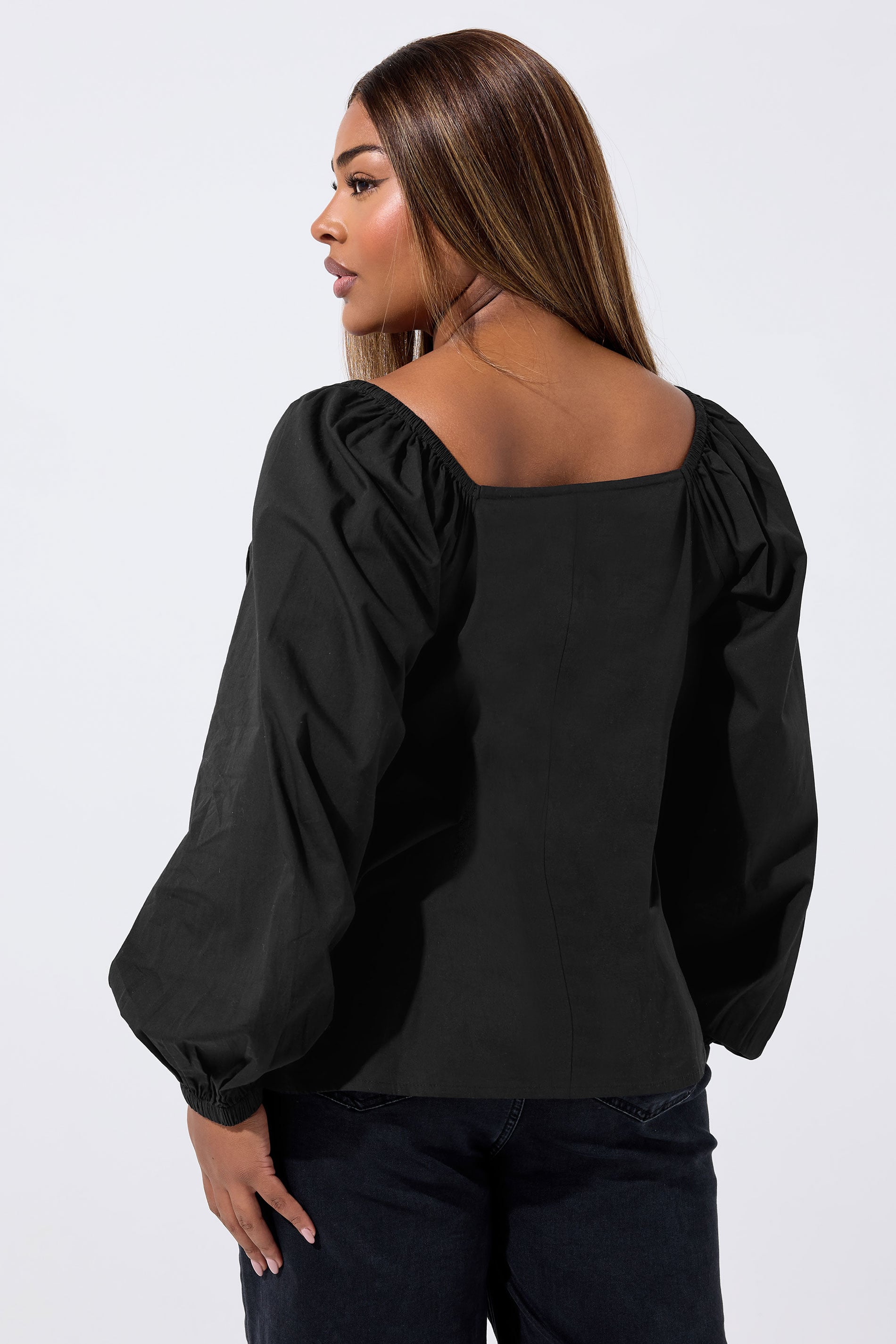 LIMITED COLLECTION Plus Size Black Bow Front Poplin Top | Yours Clothing 2
