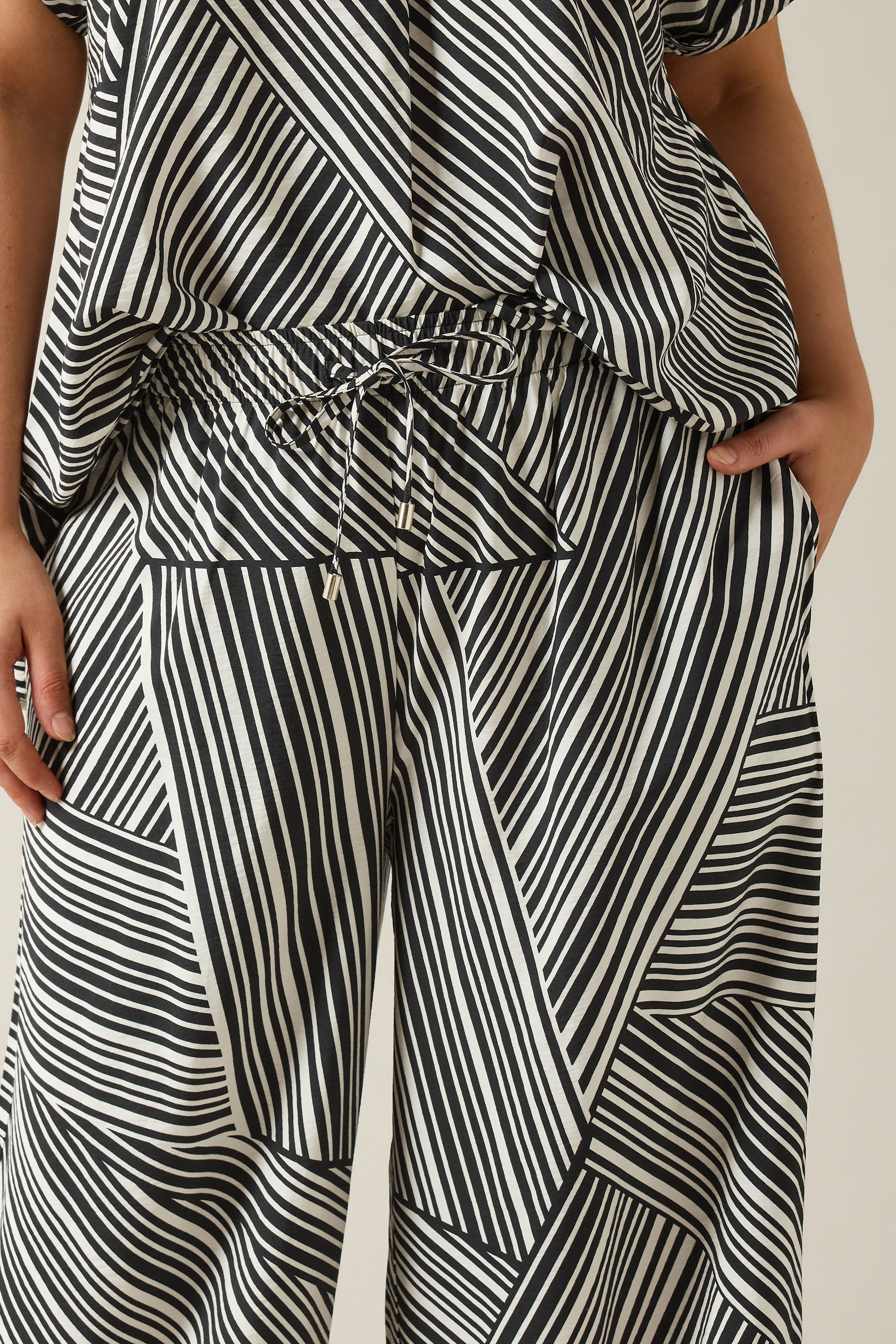 EVANS Plus Size Black Stripe Print Wide Leg Trousers | Evans 5