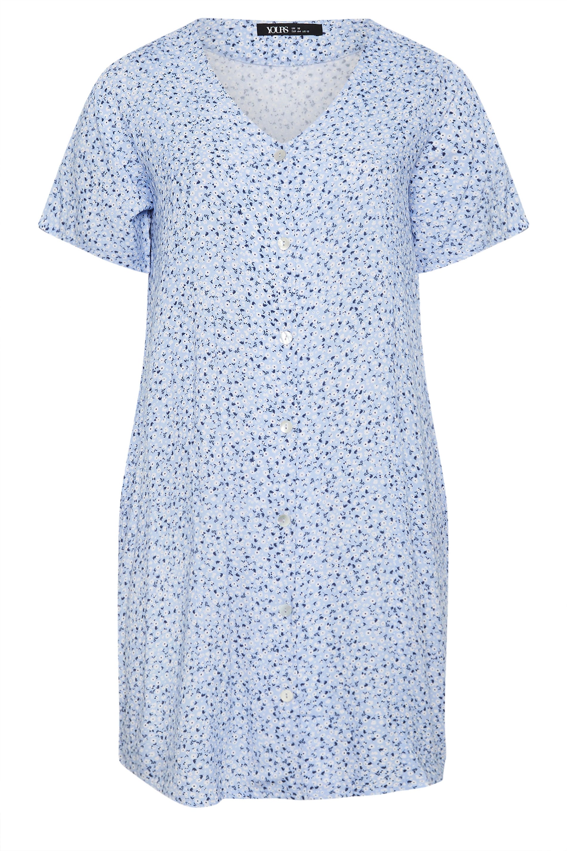 YOURS Plus Size Blue Ditsy Floral Button Through Tunic Dress | Yours Clothing 5