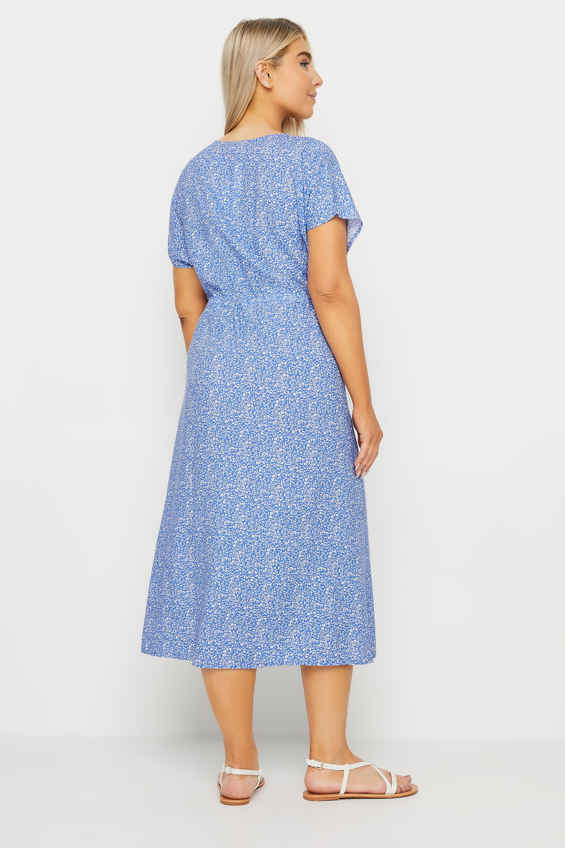 M&Co Blue Ditsy Floral Tie Waist Dress | M&Co 3