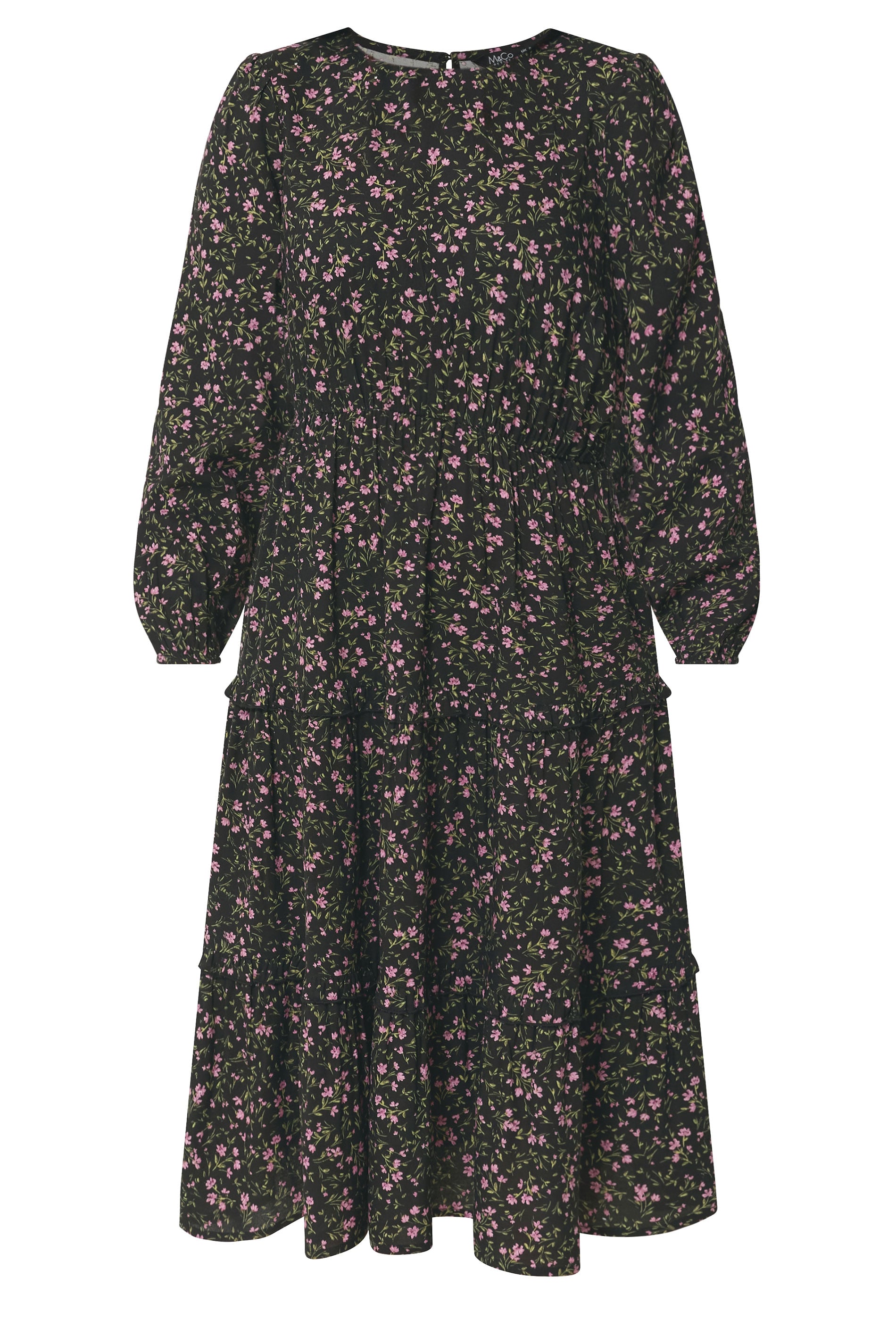 M&Co Petite Black Floral Long Sleeve Ruffle Dress | M&Co 5