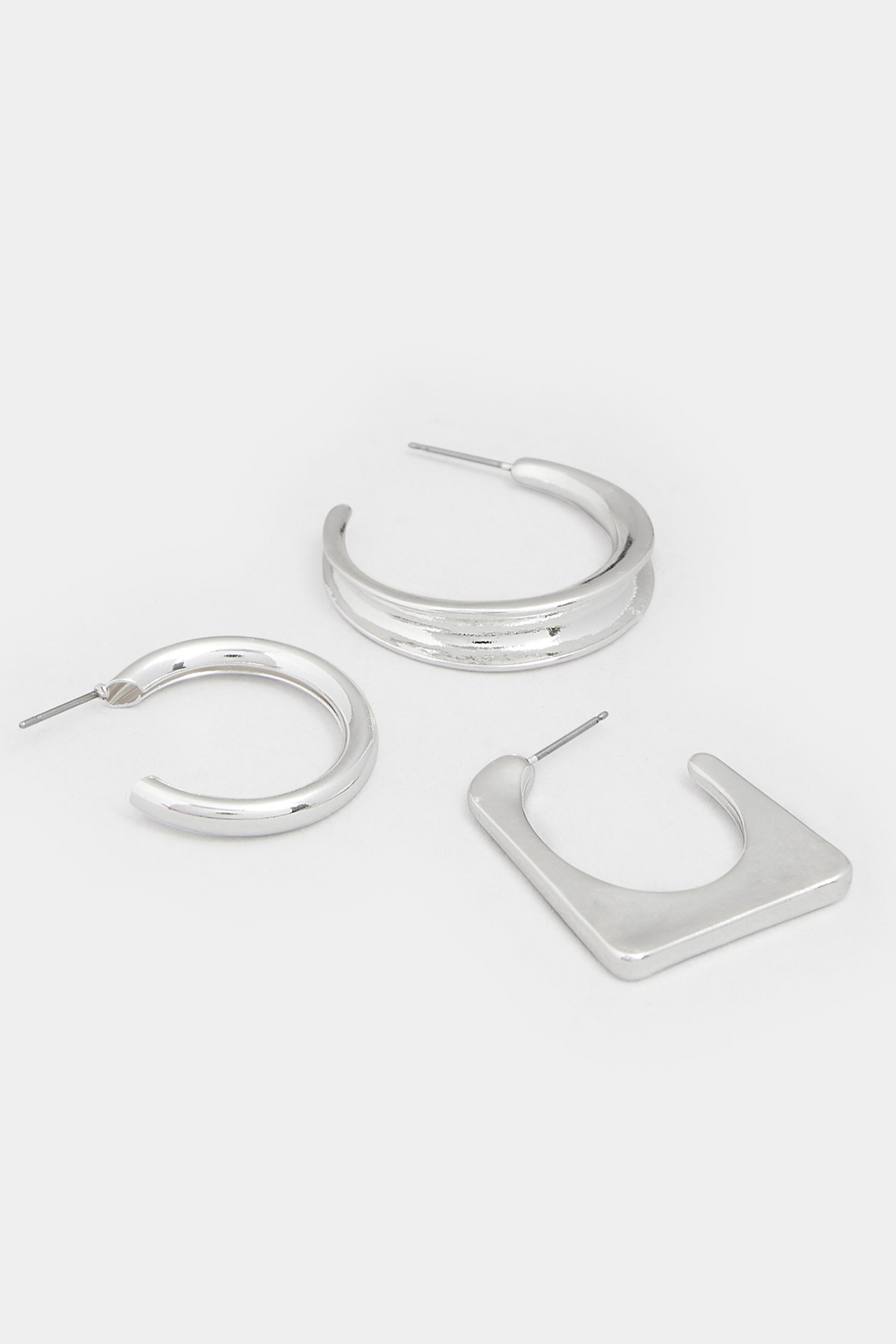 YOURSET 3 PACK Silver Tone Mixed Hoop Earring Set | Yours Clothing 4