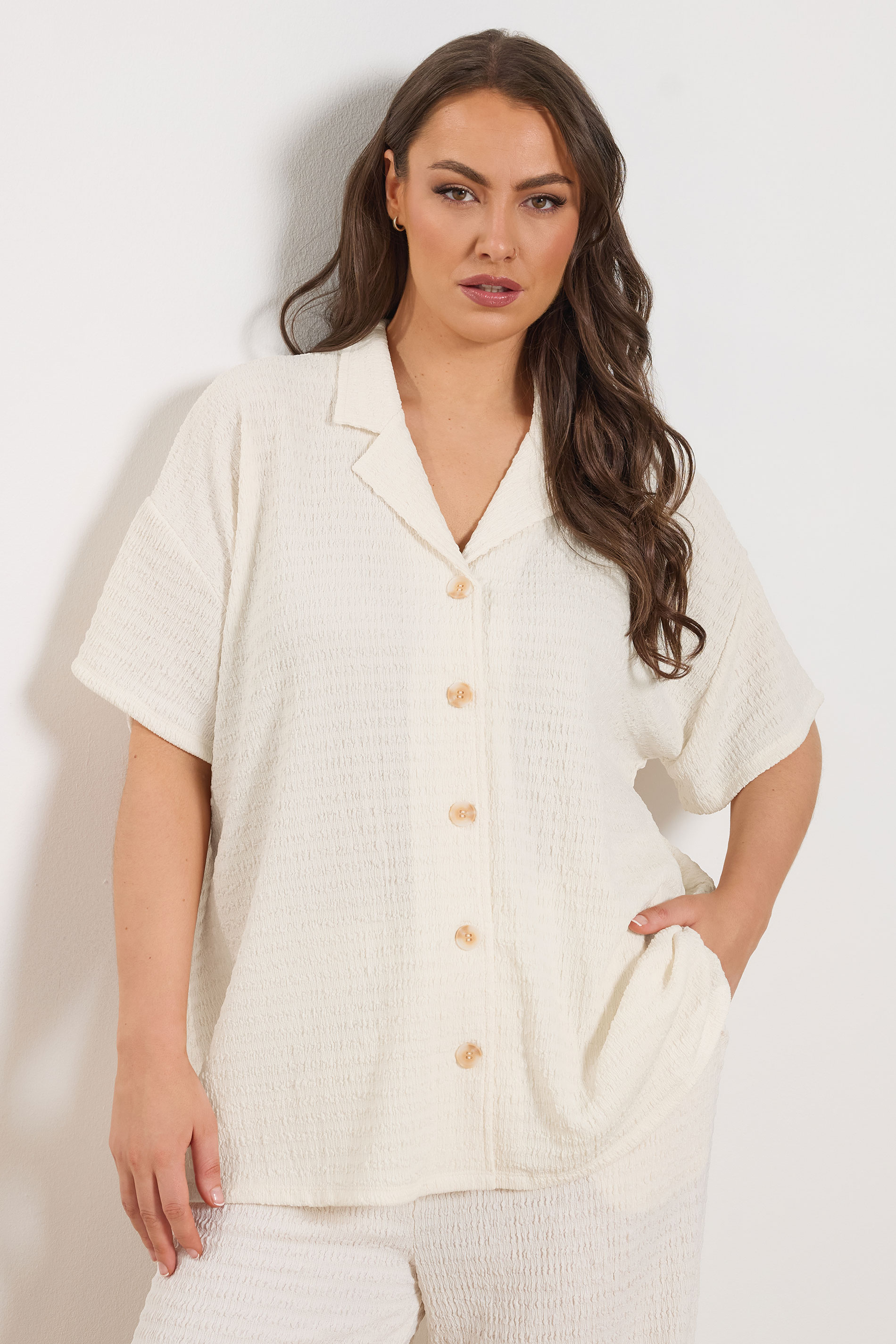 YOURS Plus Size Ivory White Textured Shirt | Yours Clothing 3