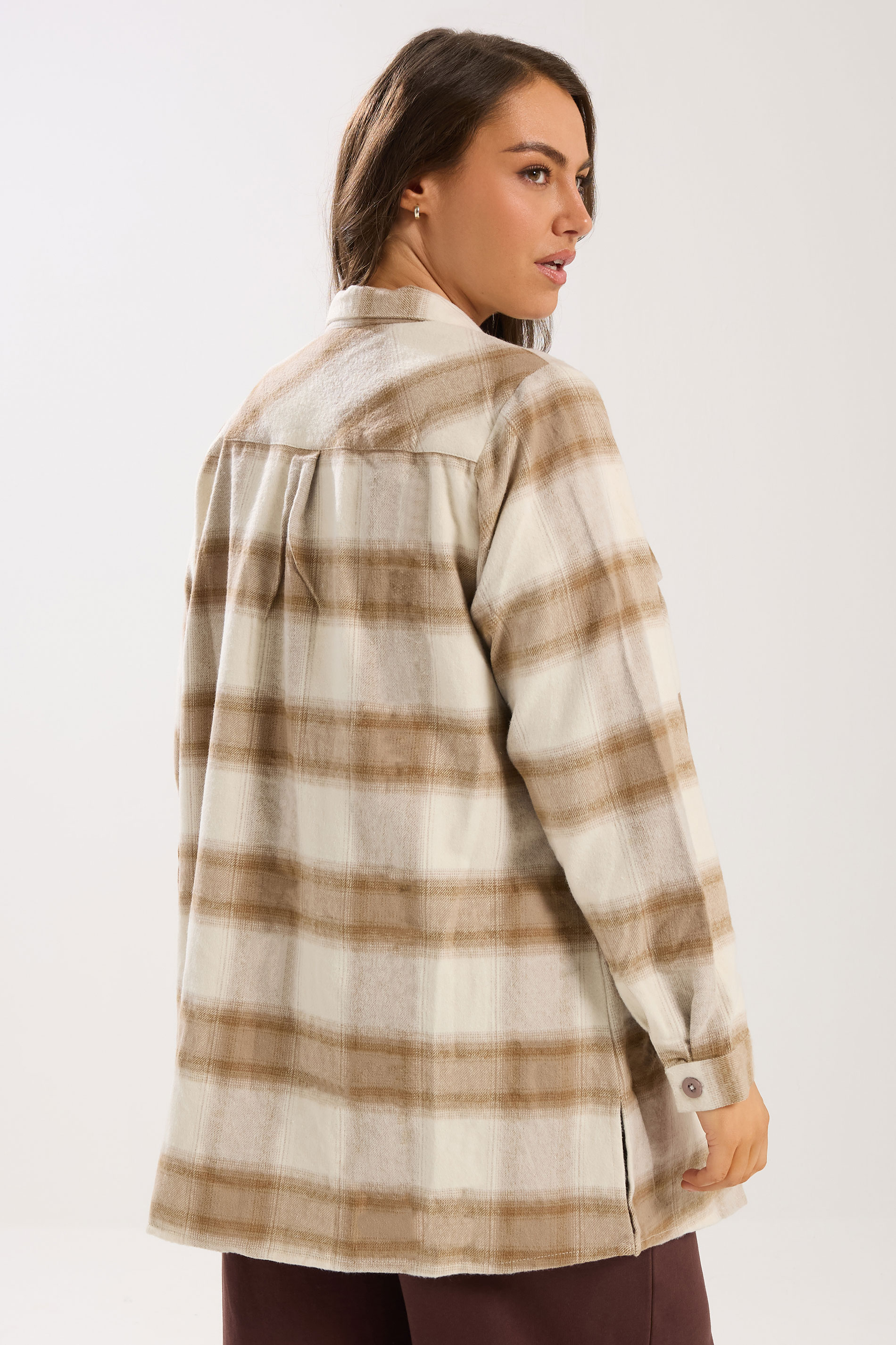 YOURS Plus Size Natural Brown Check Shacket | Yours Clothing 2