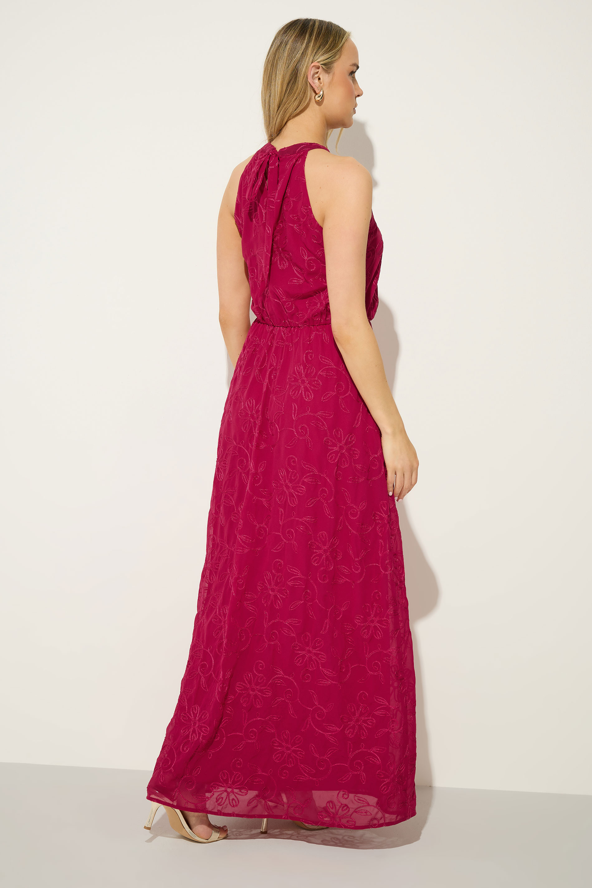 LTS Tall Women's Berry Red Embroidered Halterneck Maxi Dress | Long Tall Sally 2