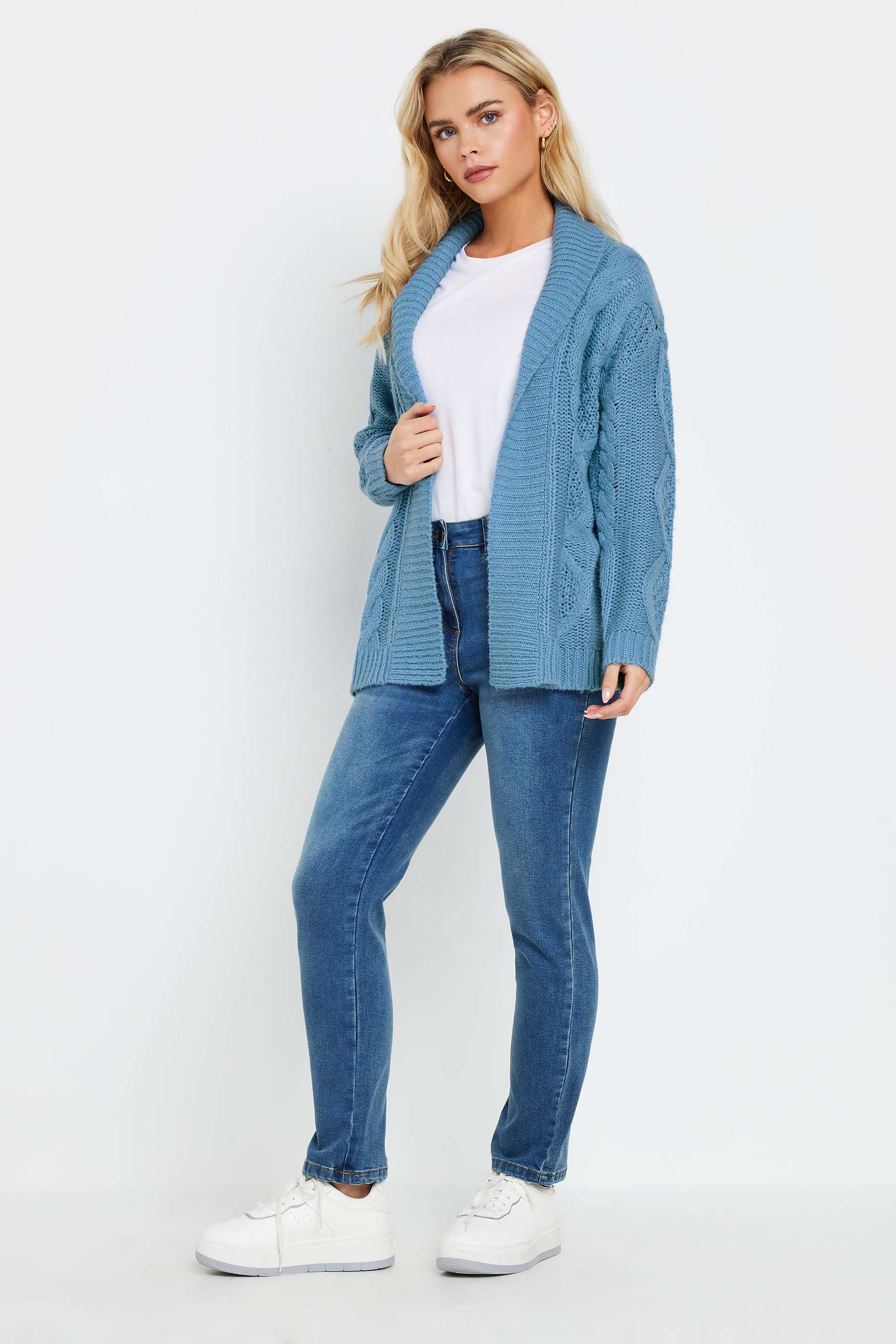 M&Co Petite Light Blue Cable Knit Cardigan | M&Co 1
