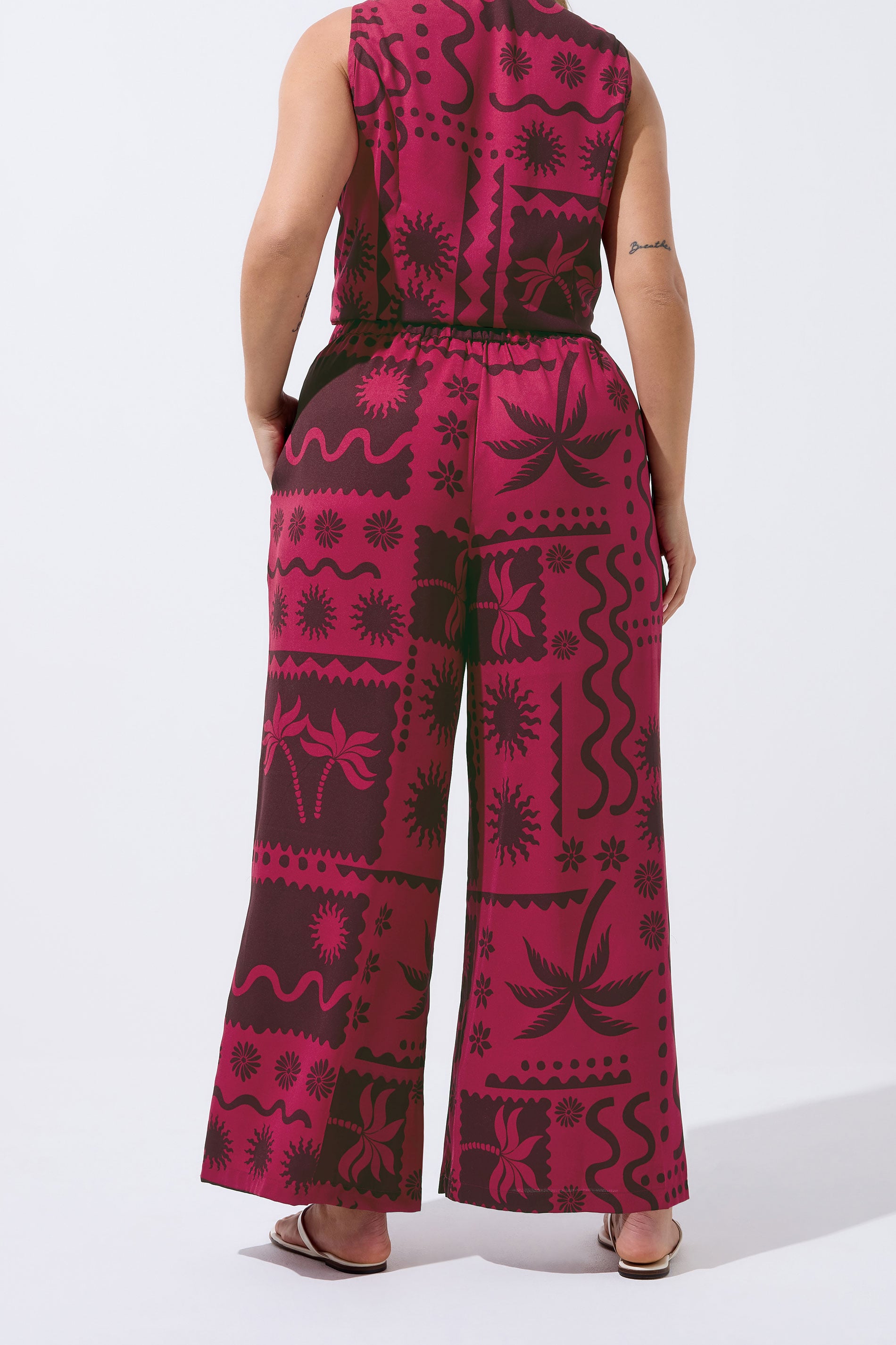 LIMITED COLLECITON Plus Size Berry Red Summer Print Wide Leg Trousers | Yours Clothing 2