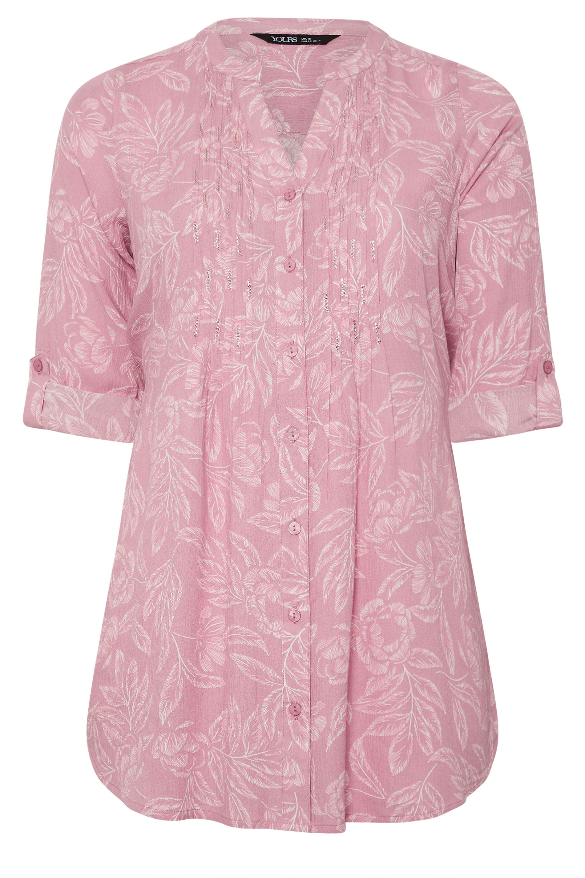 YOURS Plus Size Pink Leaf Print Pintuck Blouse | Yours Clothing 5