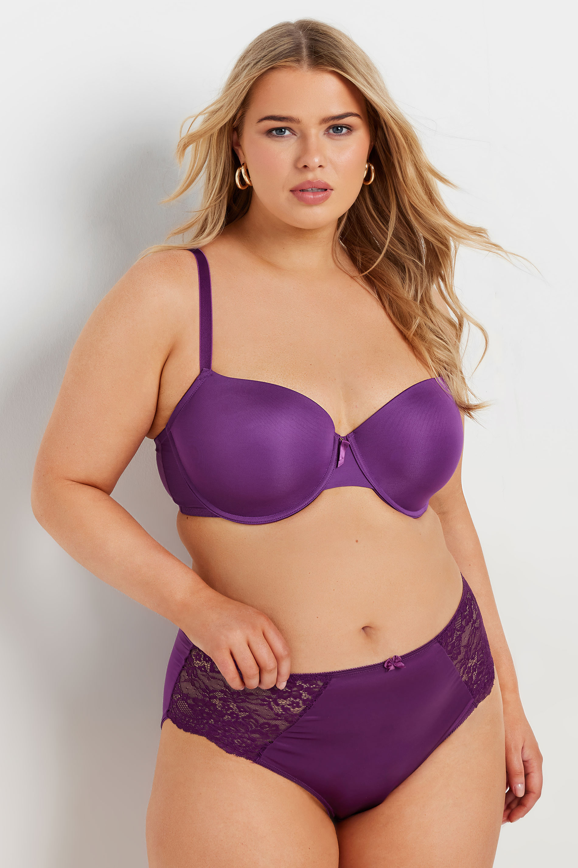 YOURS Plus Size Purple Satin Full Briefs | Yours Clothing 1