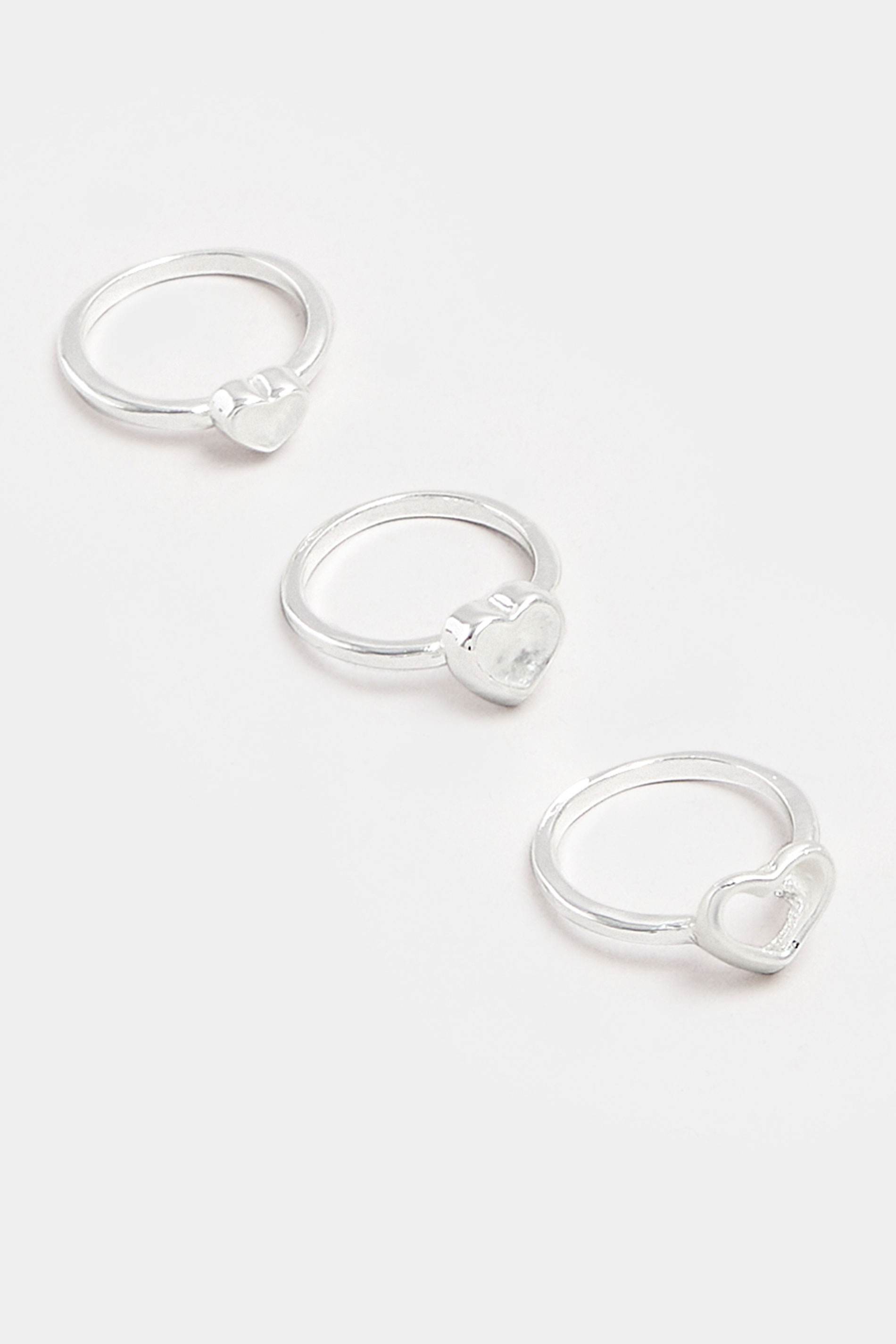 YOURSET 3 PACK Silver Tone Diamante Heart Rings | Yours Clothing 2