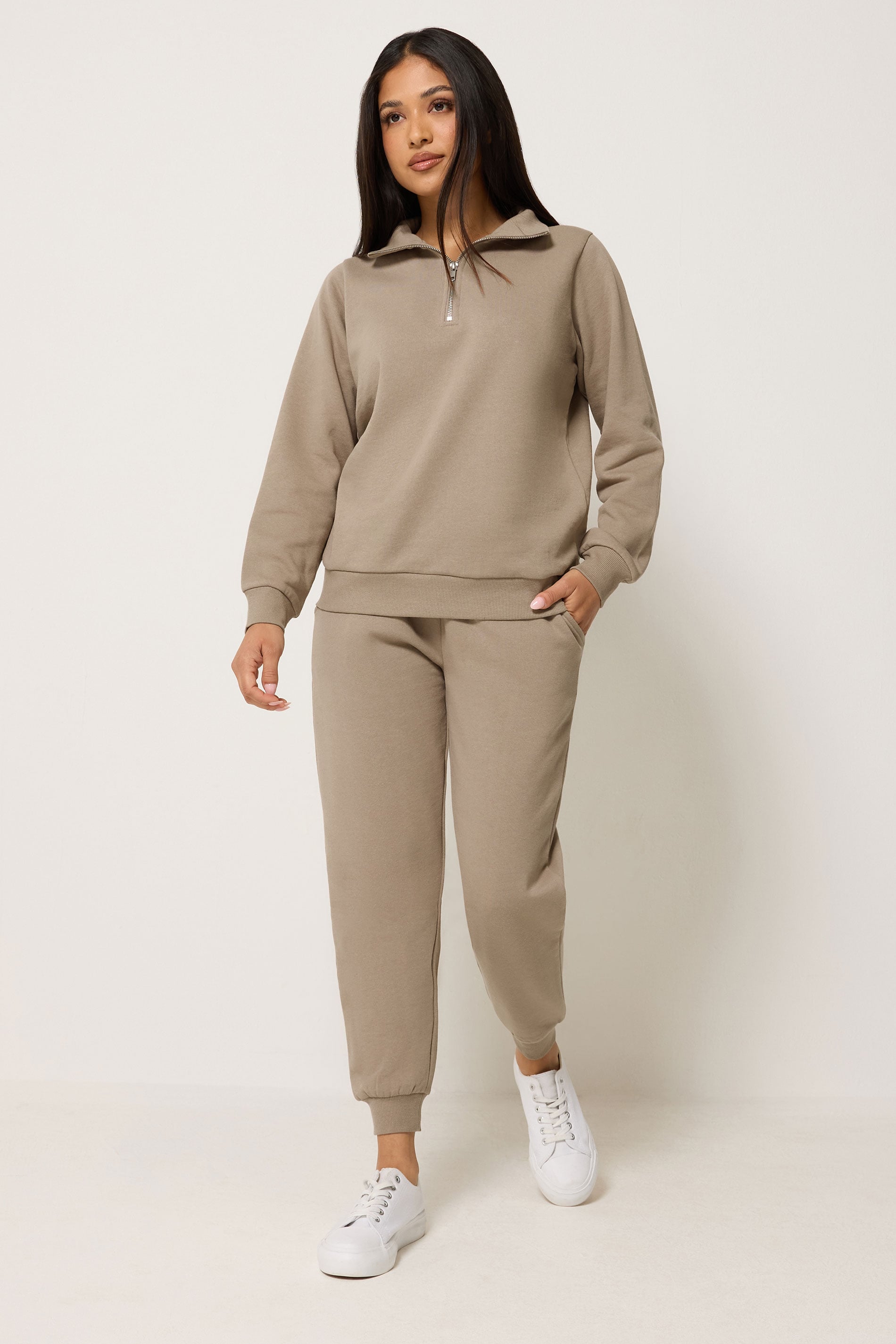M&Co Petite Mocha Brown Quarter Zip Sweatshirt | M&Co 1