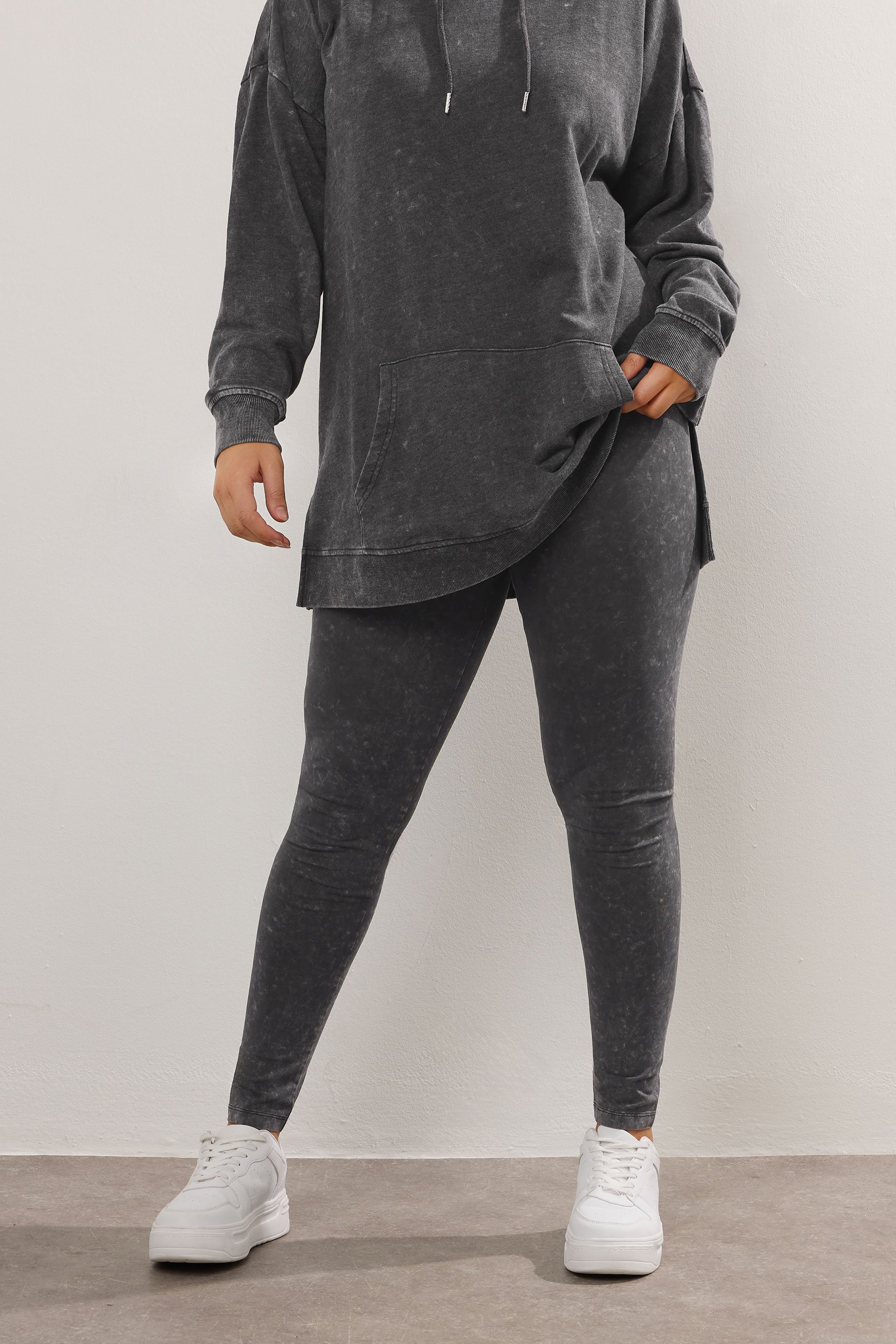 YOURS Plus Size Black Acid Wash Leggings | Yours Clothing 1