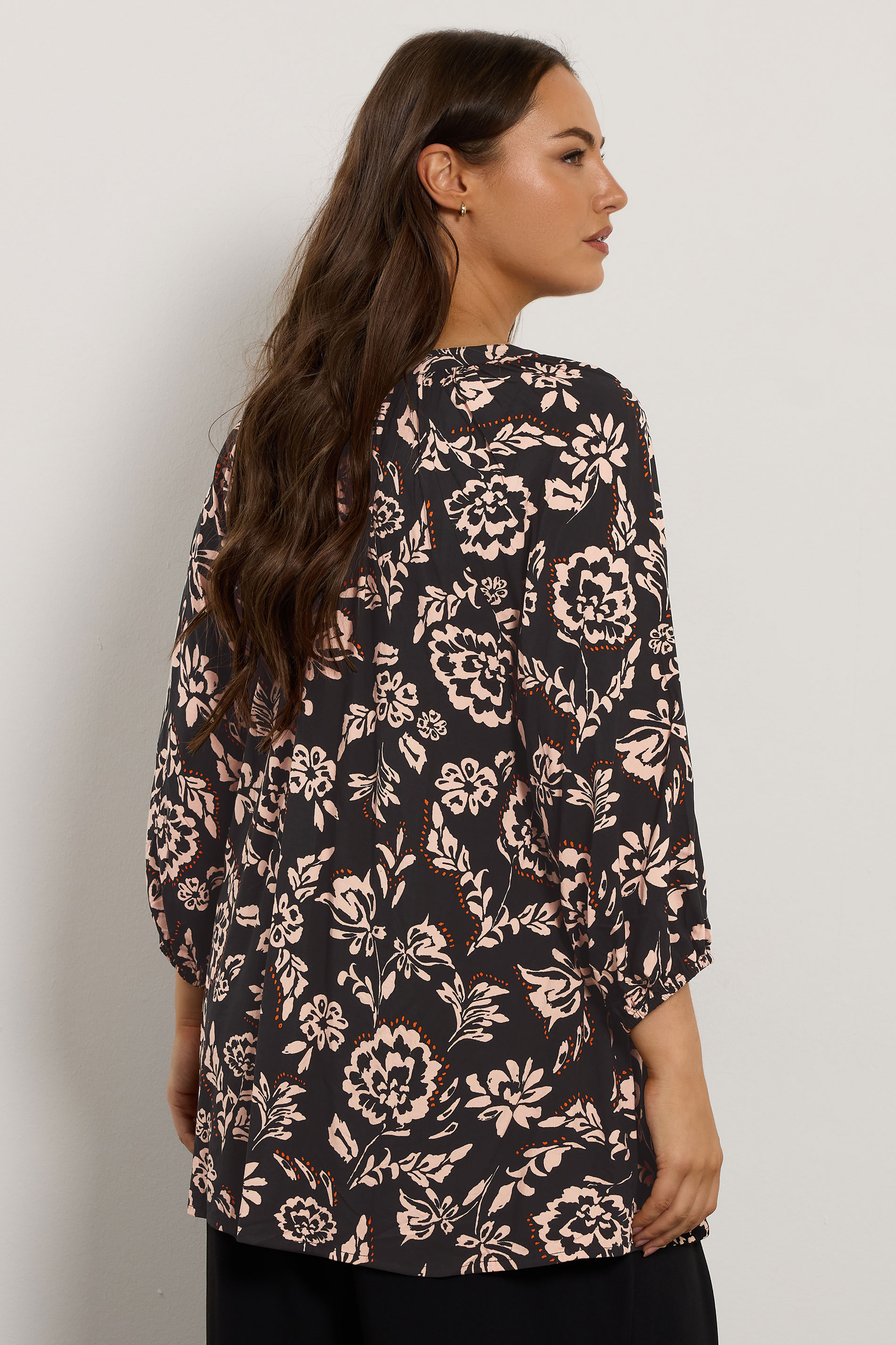 EVANS Plus Size Black Floral Notch Neck Blouse | Evans 2