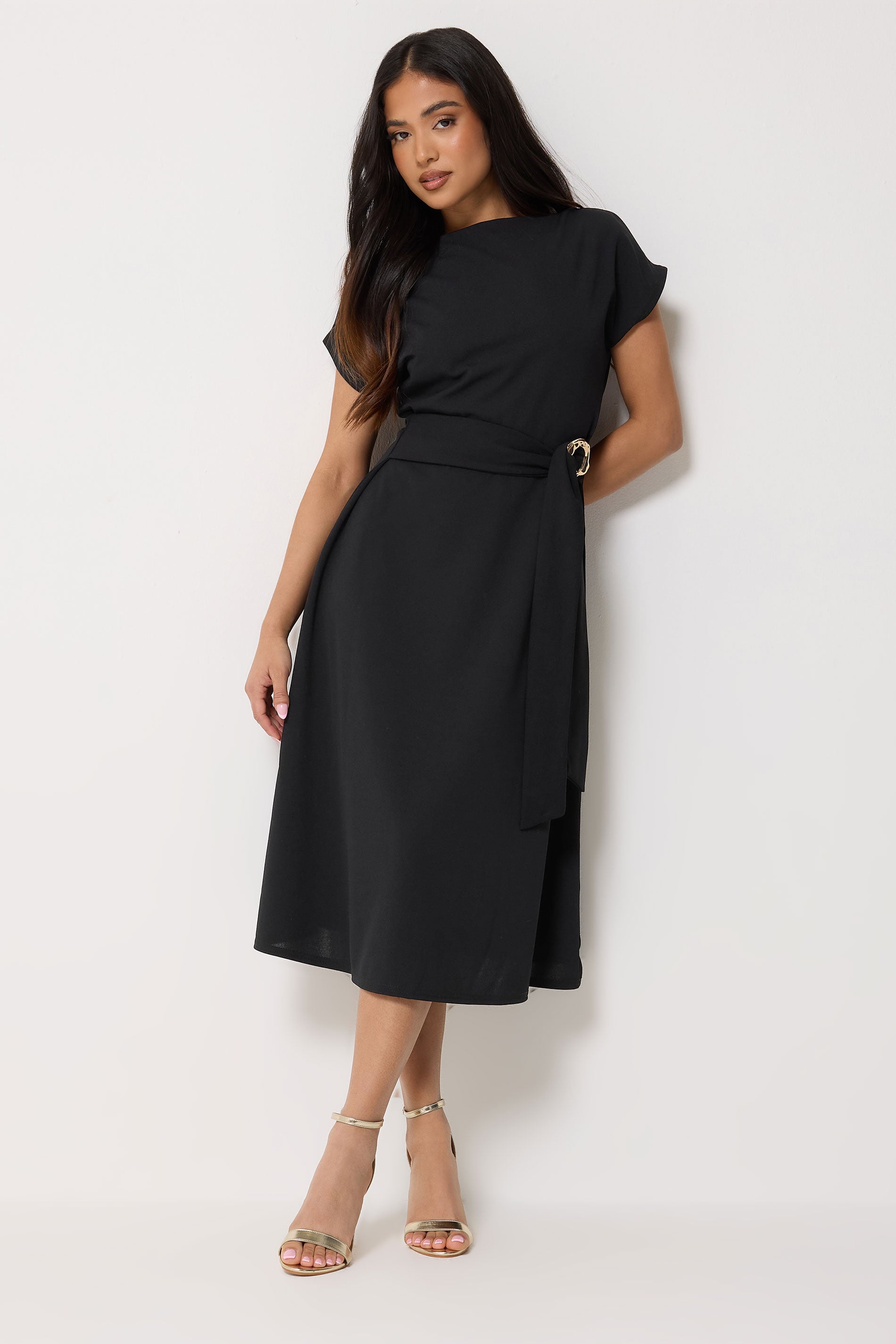 PixieGirl Petite Women's Black Buckle Midi Dress | PixieGirl 3