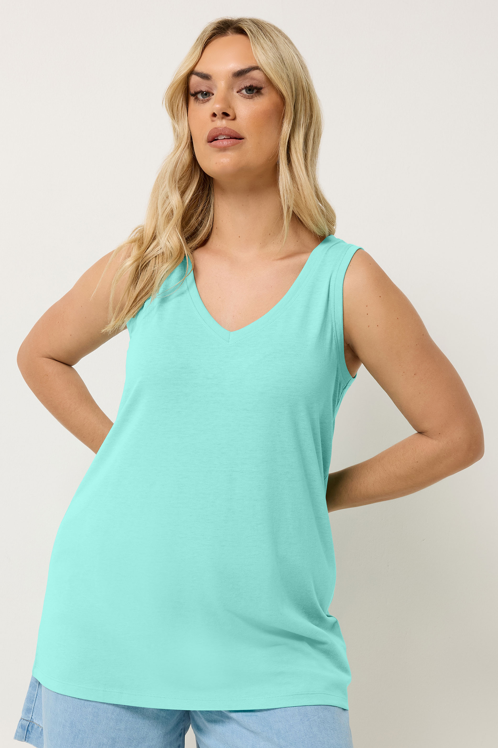 YOURS Plus Size Blue V-Neck Basic Vest Top | Vest Top 3