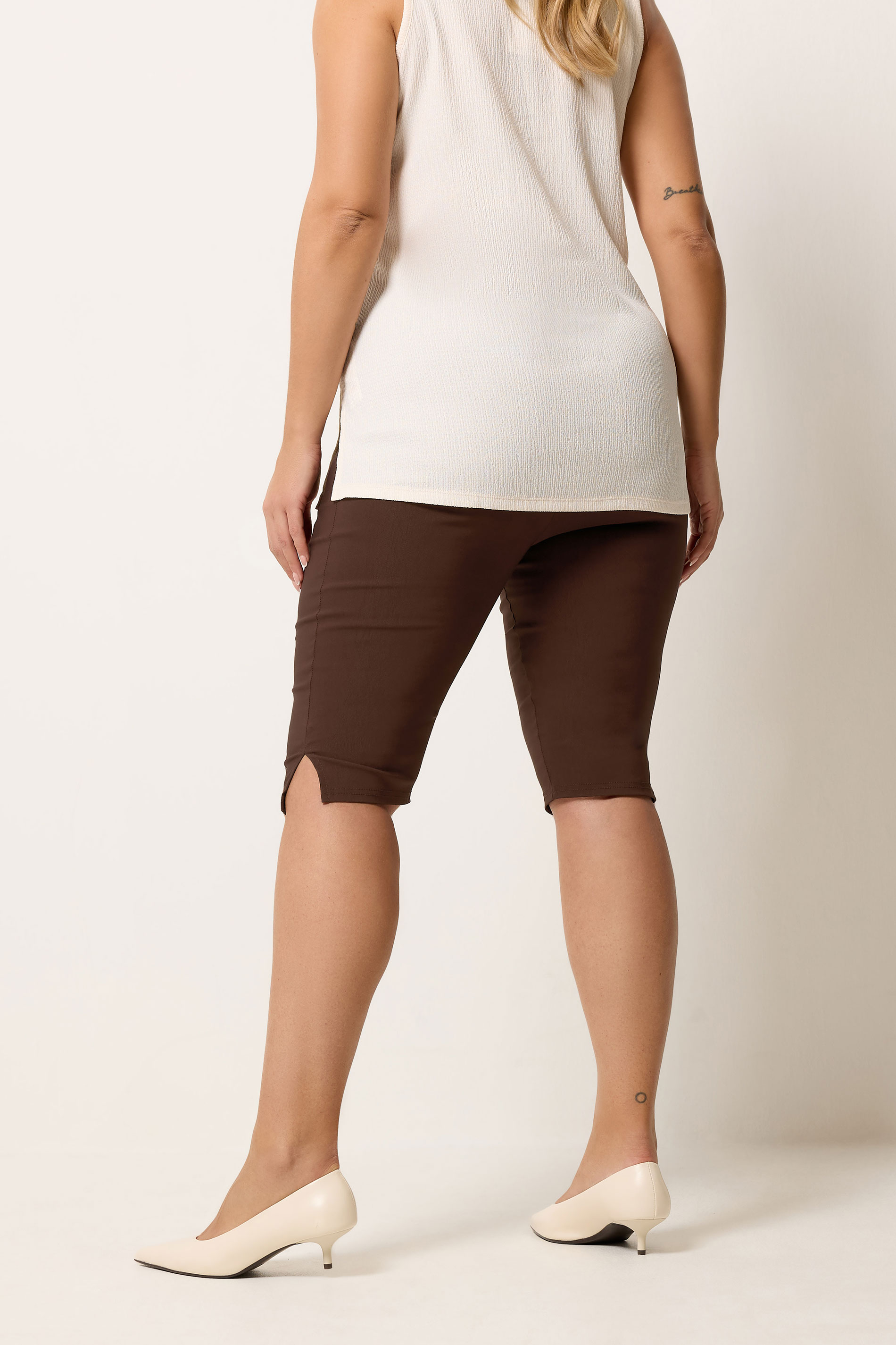 YOURS Plus Size Chocolate Brown Bengaline Capri Shorts | Yours Clothing 2