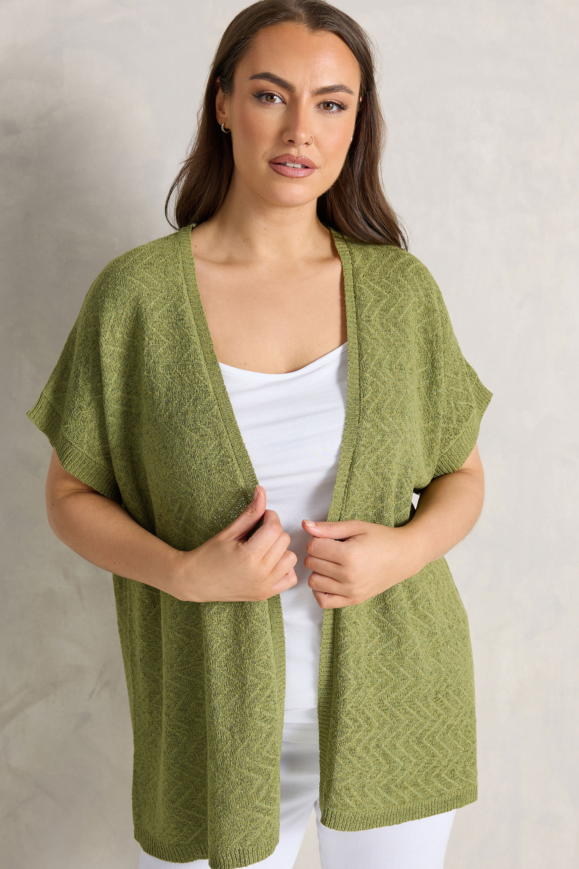 EVANS Plus Size Green Tape Yarn Short Sleeve Cardigan | Evans 3