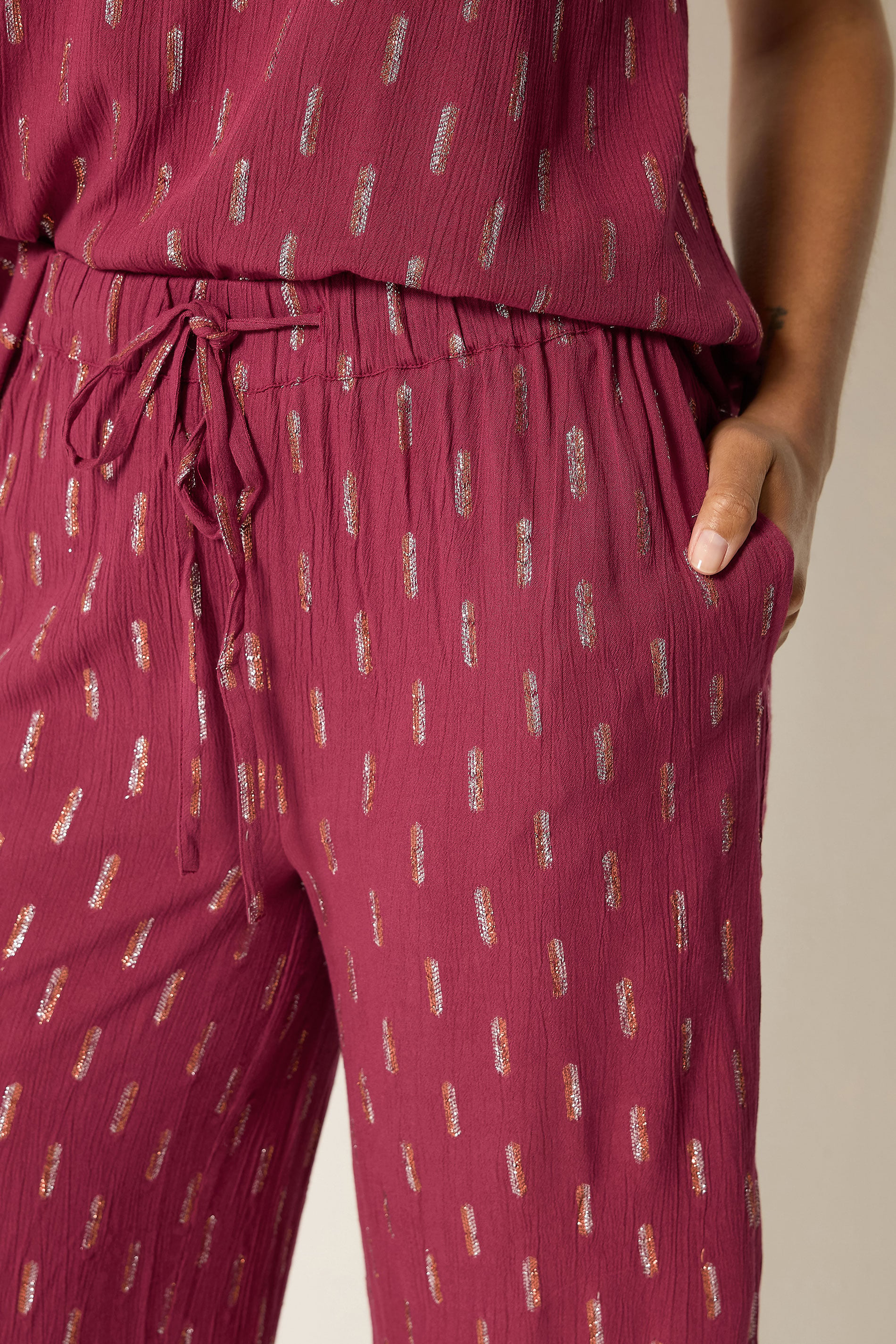M&Co Berry Red Foil Cropped Trousers | M&Co 5