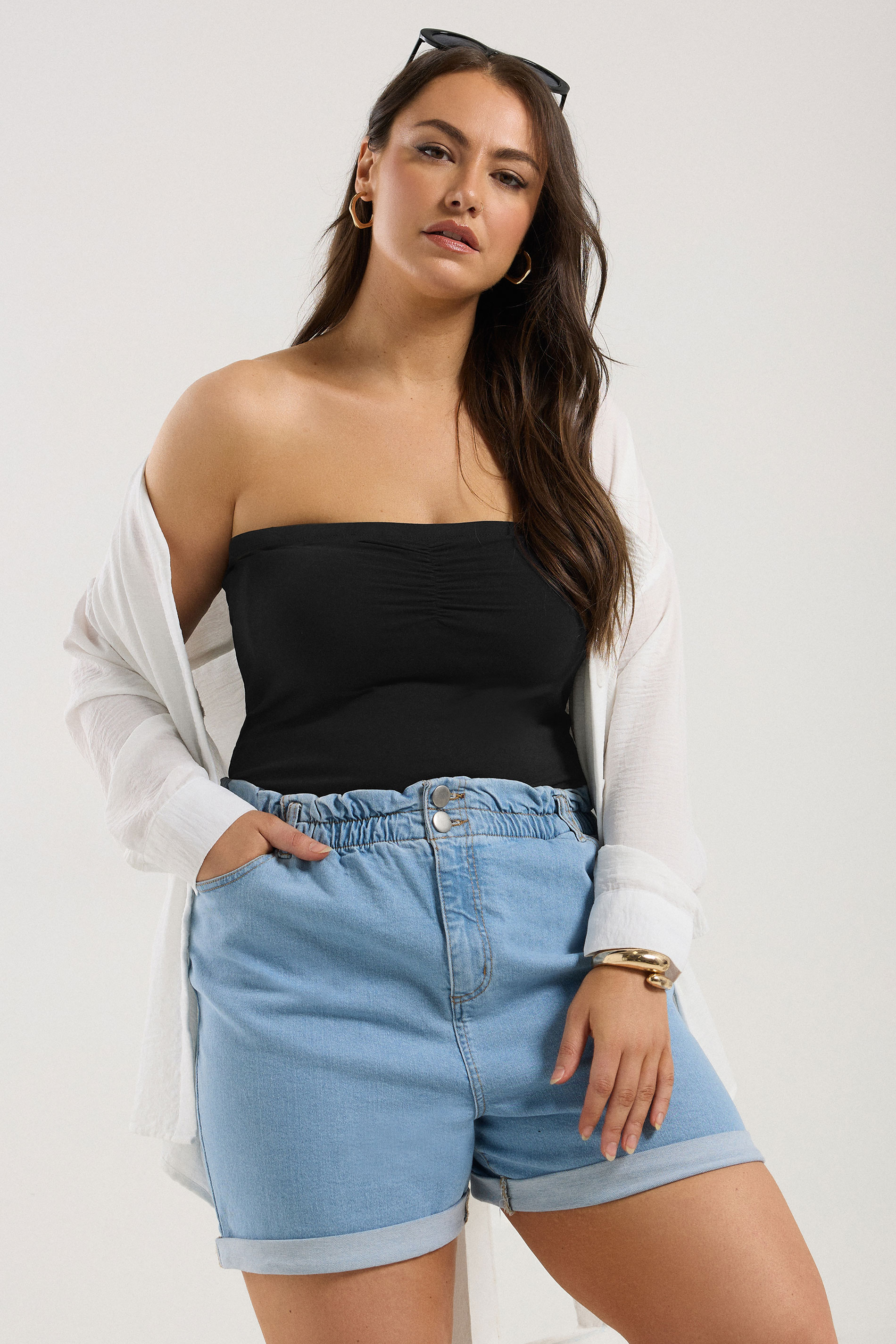 YOURS Plus Size Black Bandeau Top | Yours Clothing 1