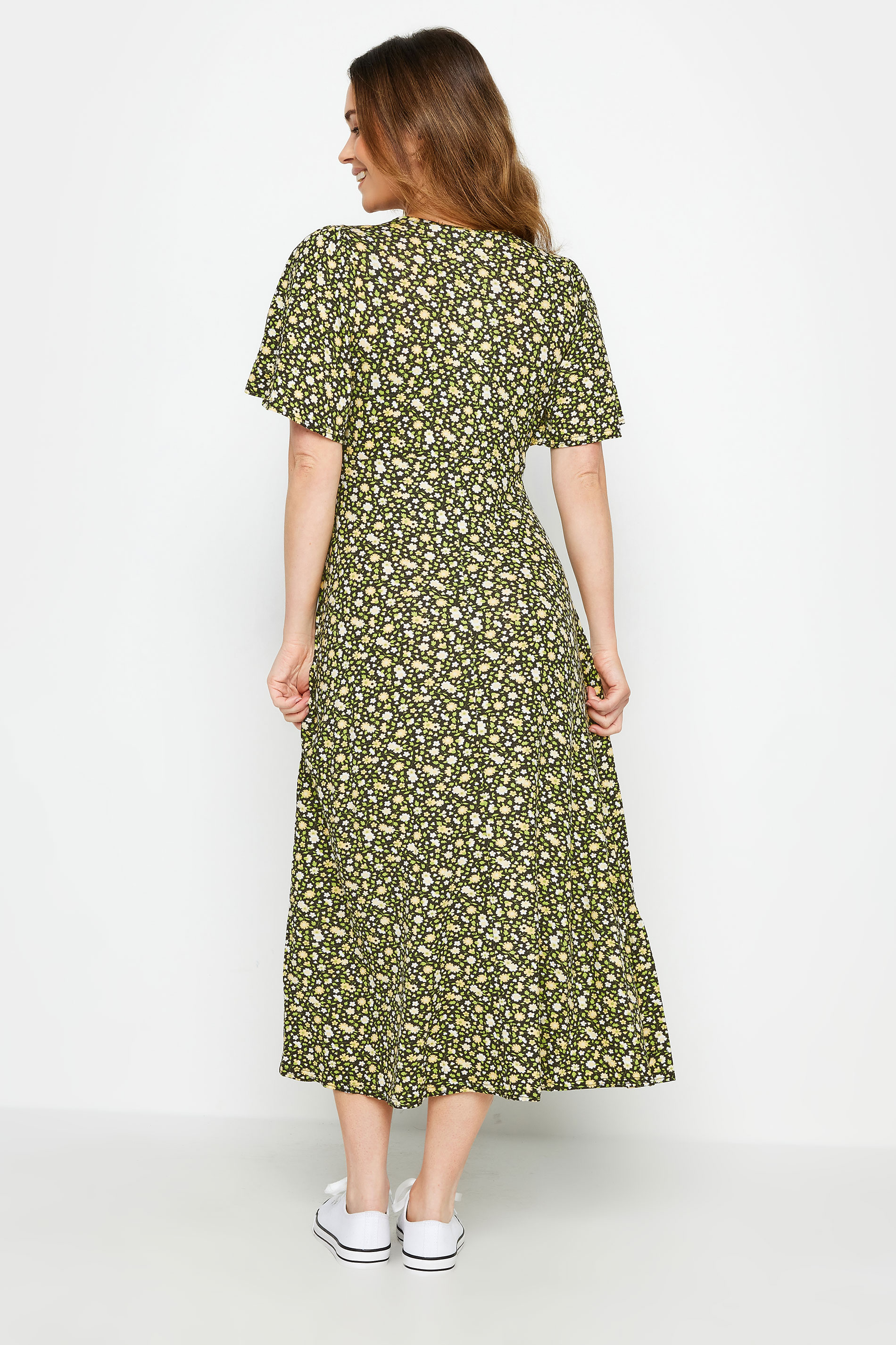 M&Co Petite Green & Yellow Ditsy Floral Print Dress | M&Co 3