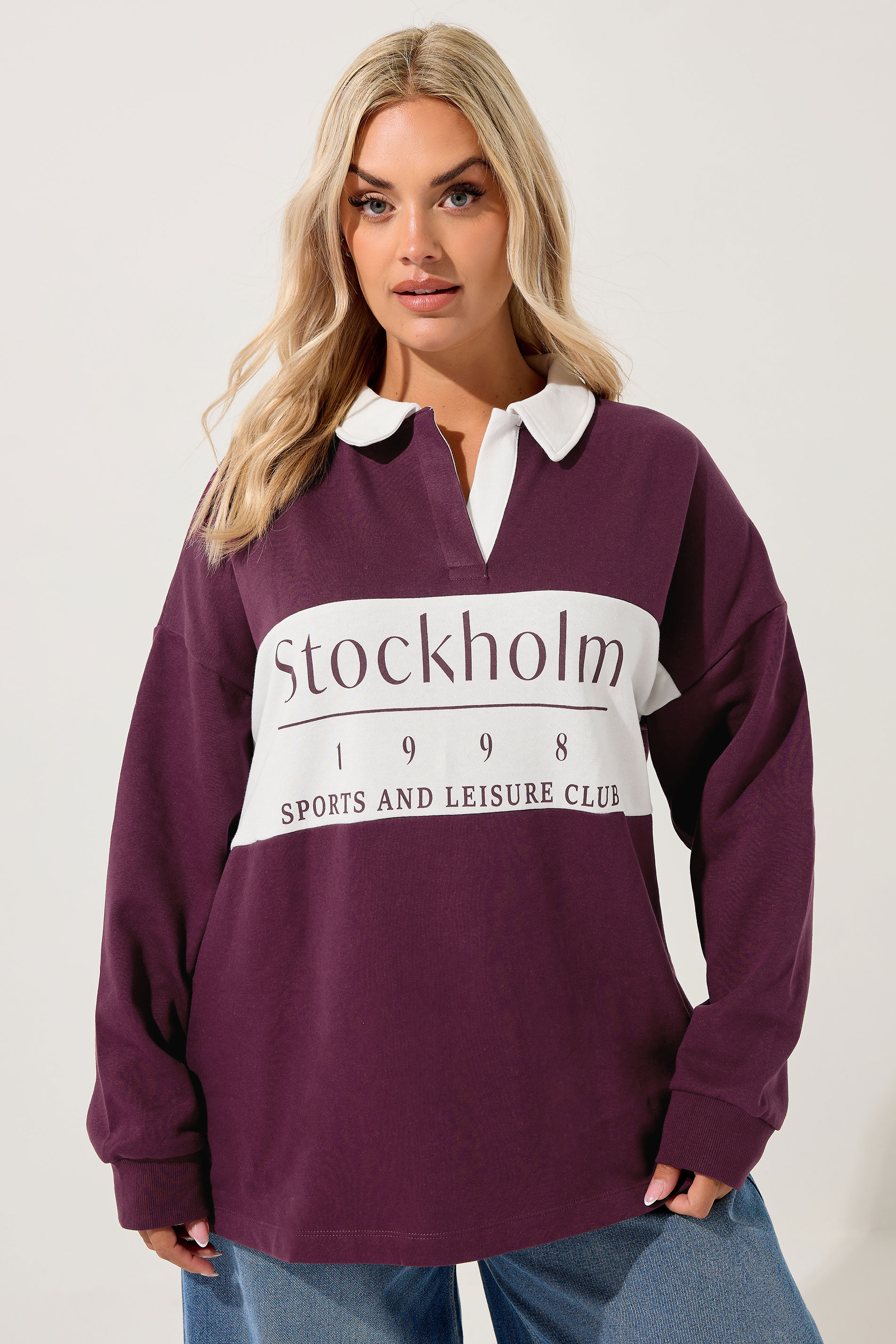 YOURS Plus Size Burgundy Red 'Stockholm' Rugby Top | Yours Clothing 3