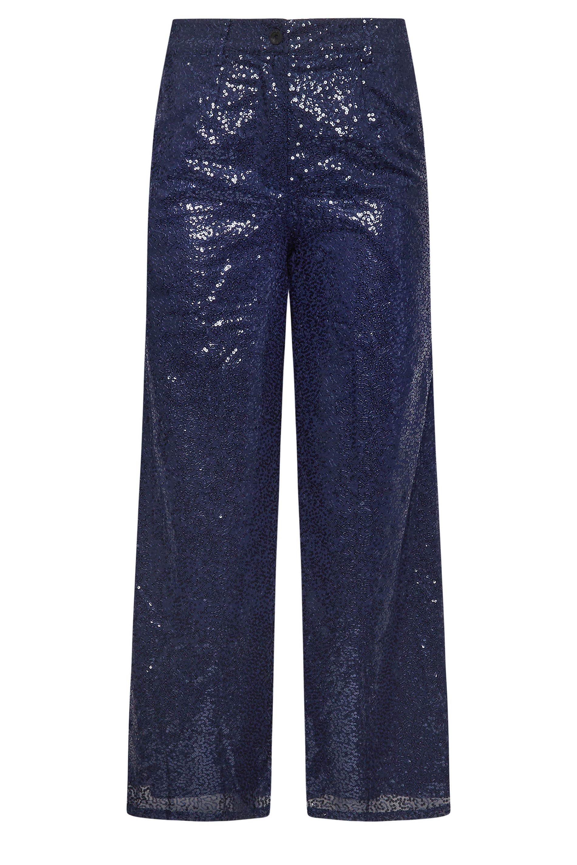 PixieGirl Petite Women's Navy Blue Sequin Embellished Wide Leg Trousers | PixieGirl 7