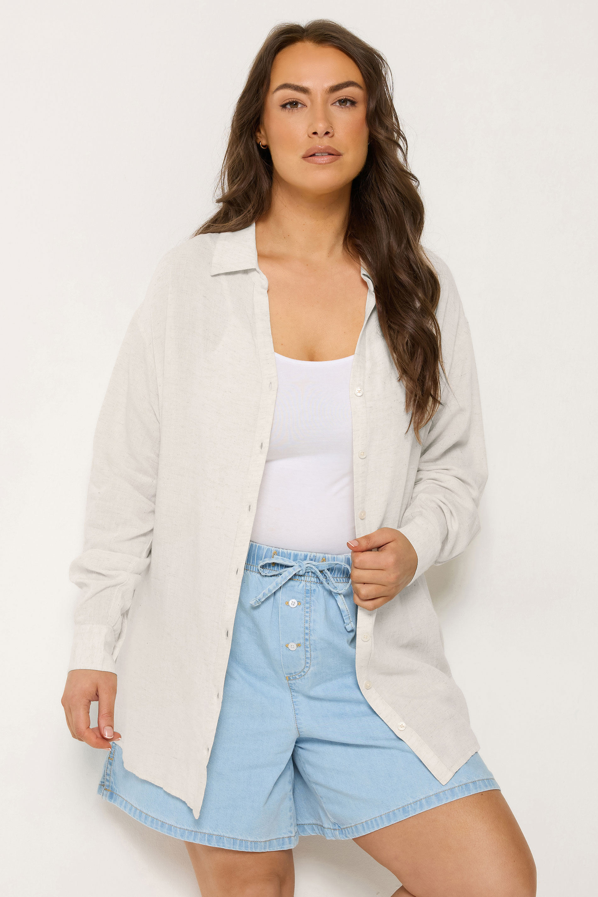 YOURS Plus Size Natural Brown Linen Shirt | Yours Clothing 2