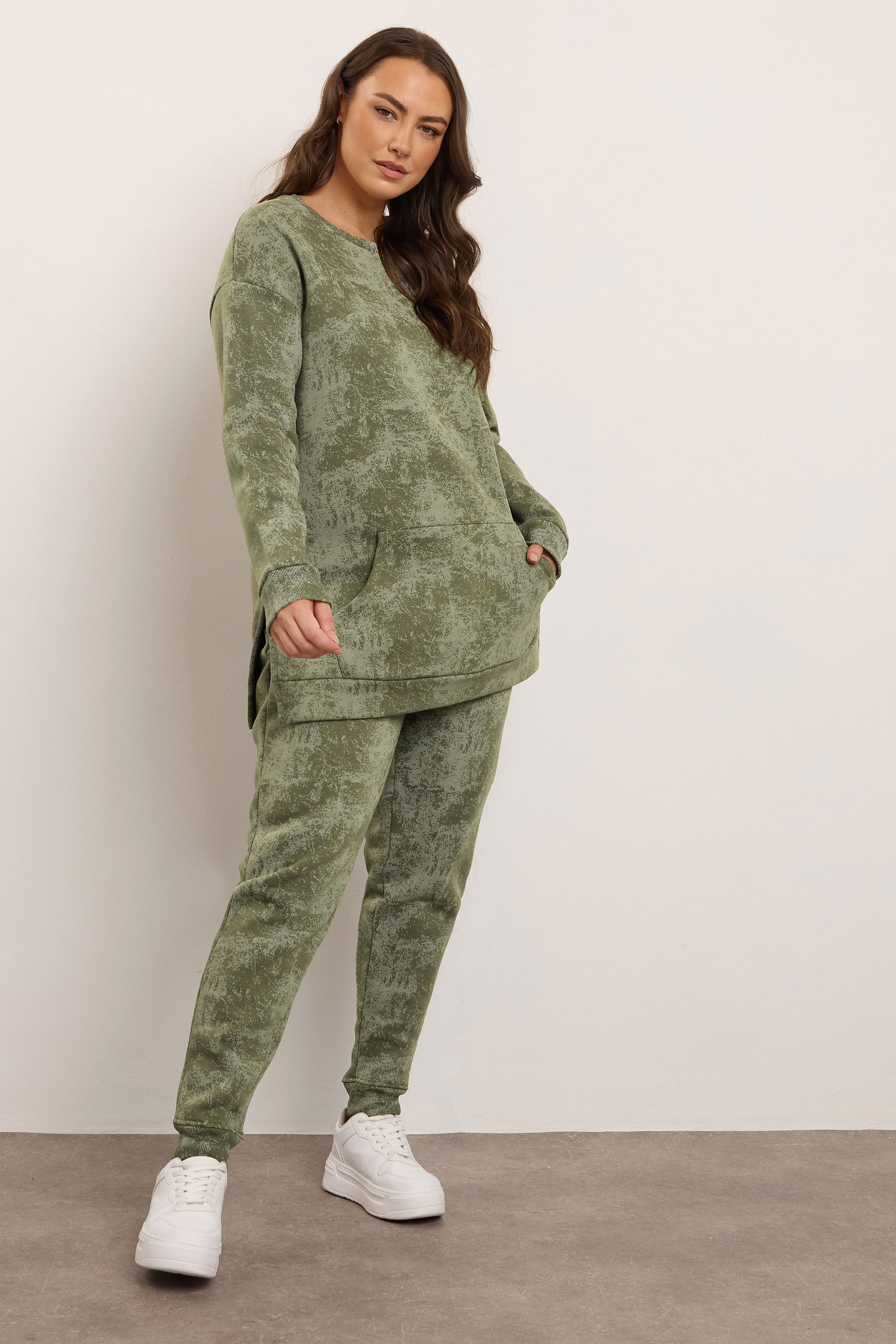 YOURS Plus Size Green Abstract Print Cuffed Joggers | Yours Clothing 1