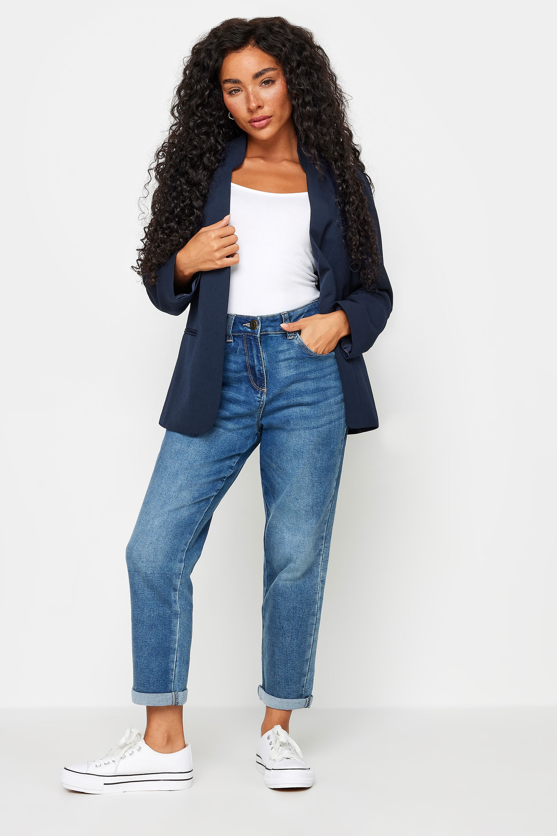 M&Co Petite Navy Blue Collarless Blazer | M&Co 4