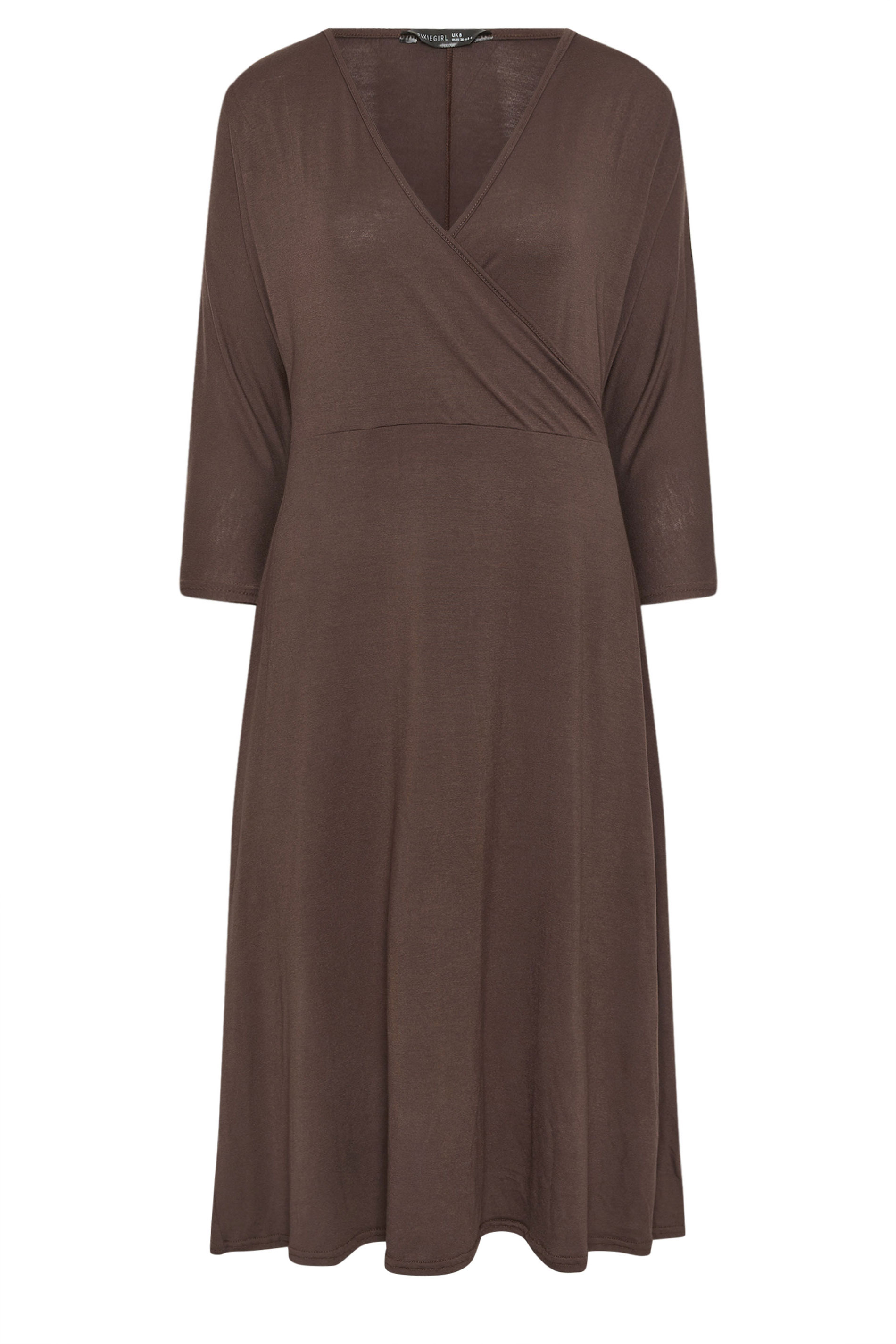 PixieGirl Petite Women's Chocolate Brown Wrap Midi Dress | PixieGirl 5
