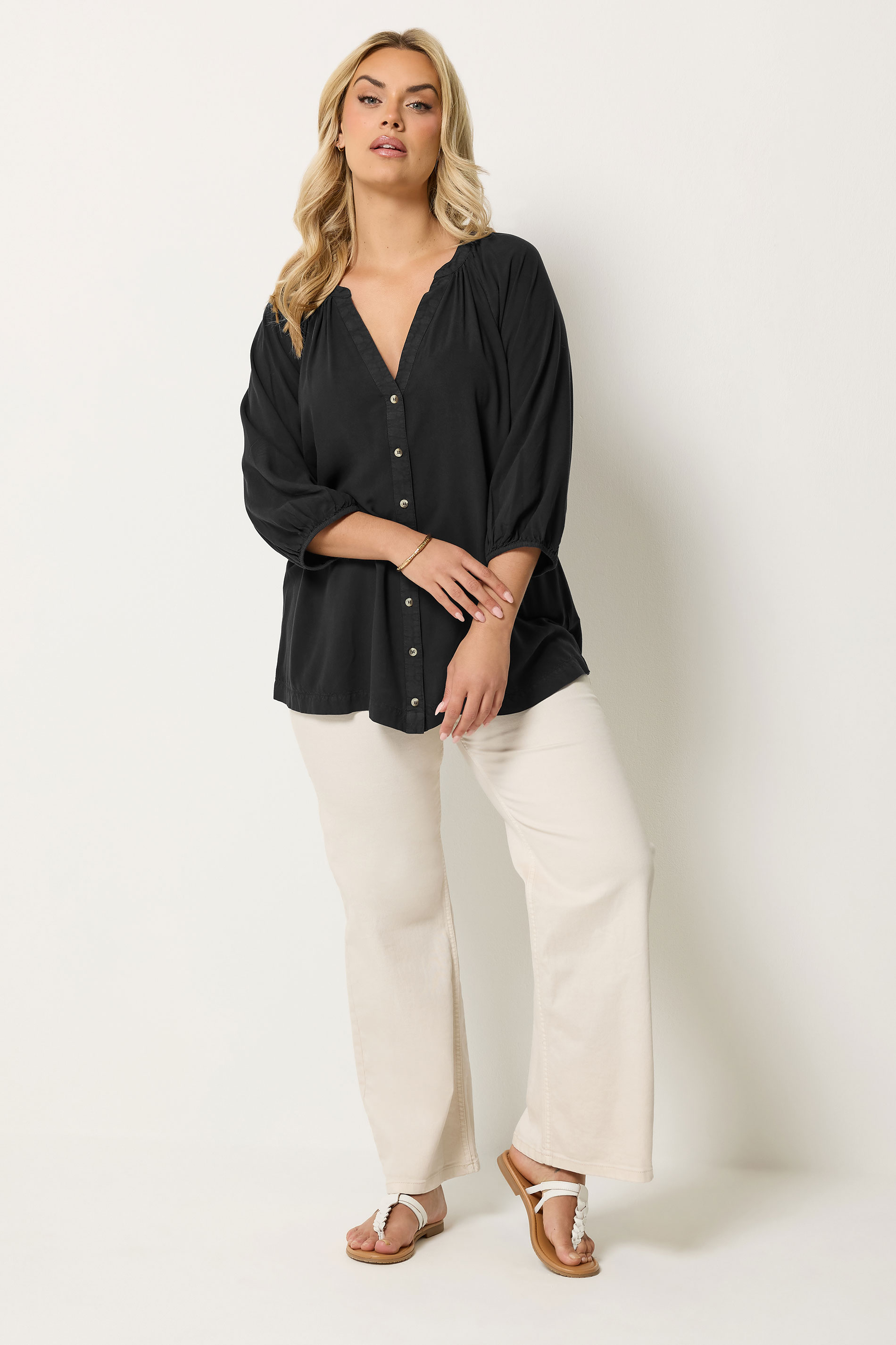 YOURS Plus Size Black Chambray Blouse | Yours Clothing 1