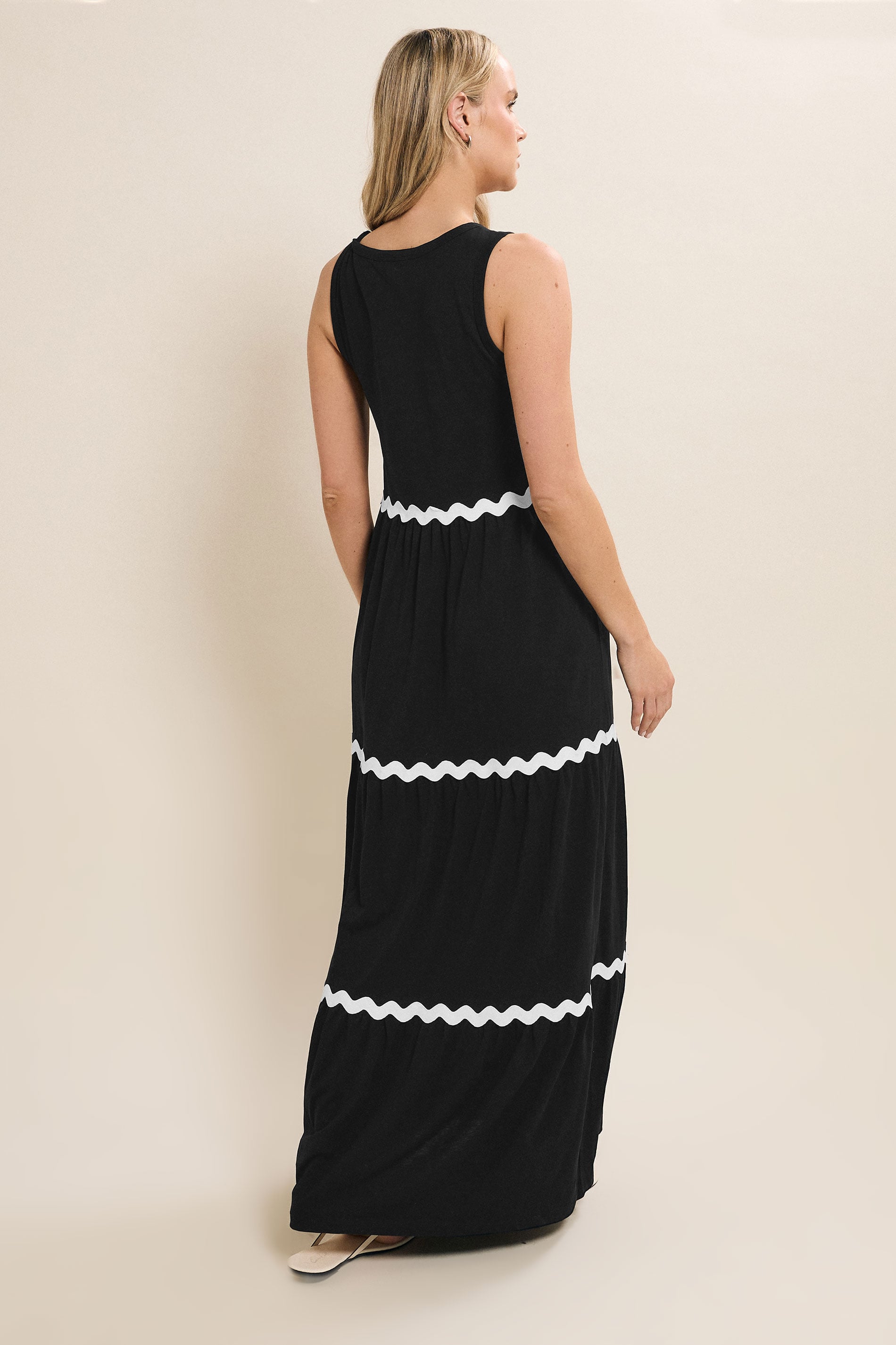 LTS Tall Black Contrast Swirl Tiered Cotton Maxi Dress | Long Tall Sally 4