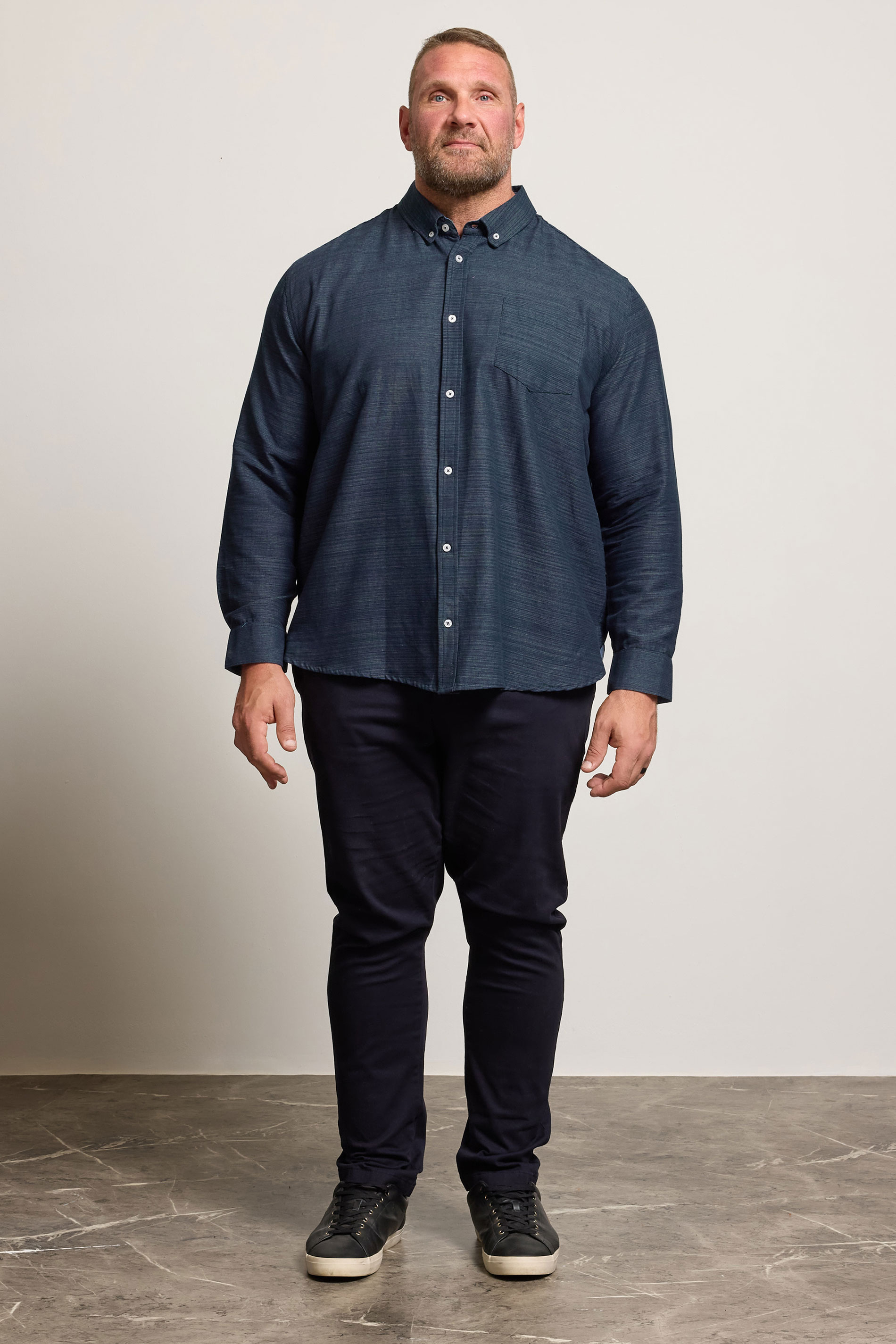 BadRhino Big & Tall Navy Blue Long Sleeve Slub Shirt | BadRhino 4
