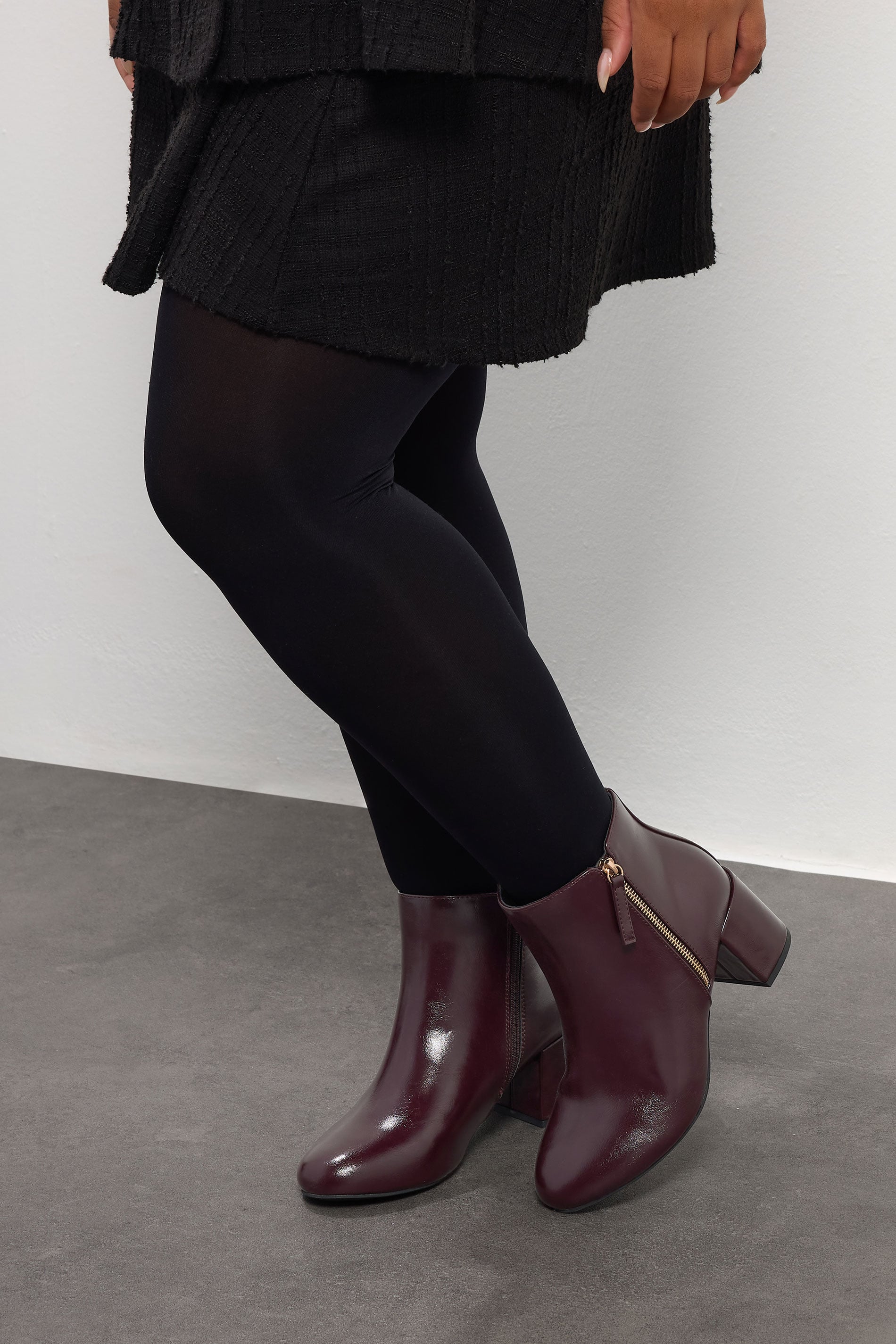 Women's Red Yours Burgundy Faux Leather Block Heel Ankle Boots In Wide E Fit & Extra Wide Eee Fit Size 6Eee