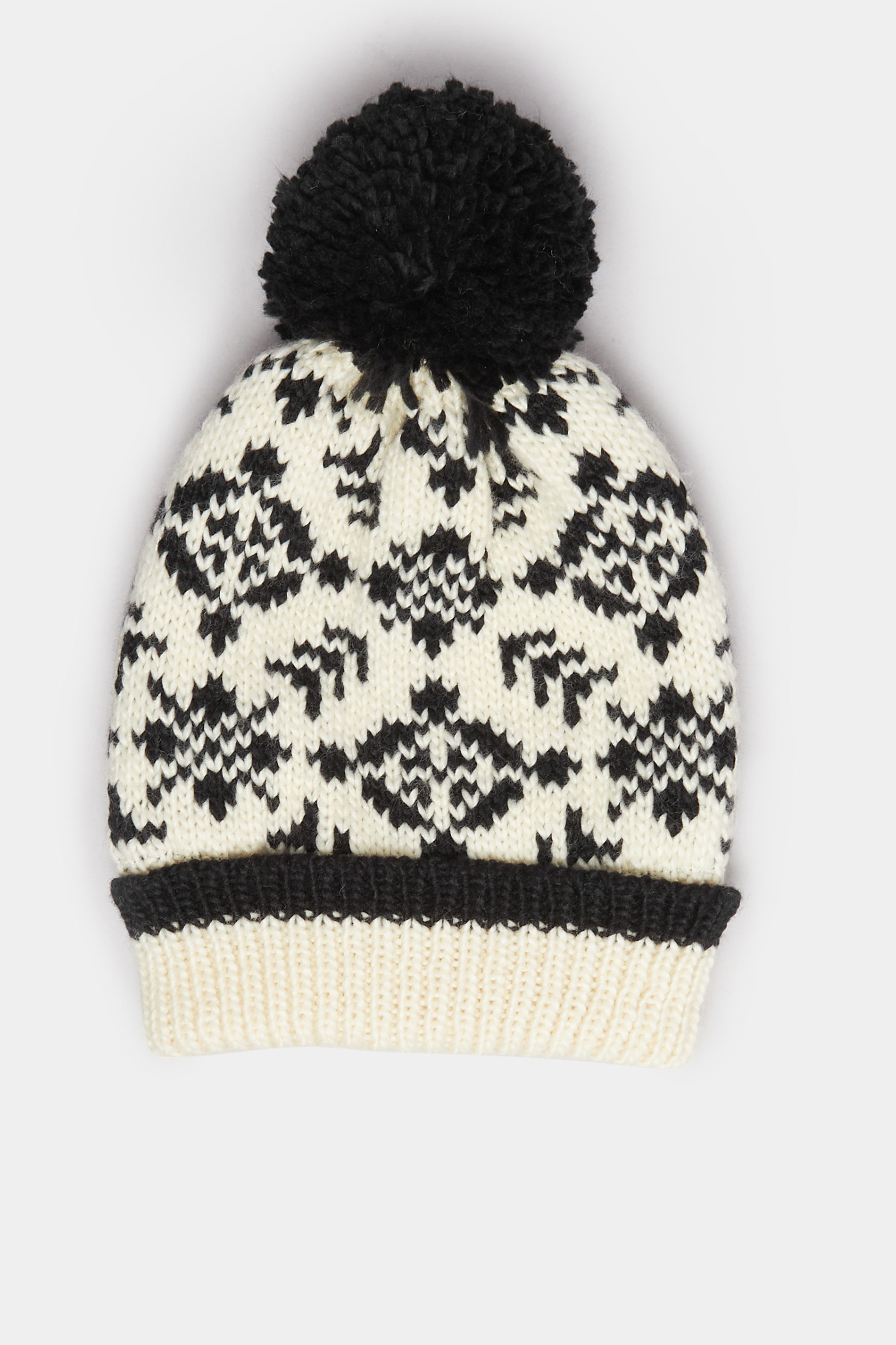 Ivory White Fairisle Pom Pom Bobble Hat | Yours Clothing 3