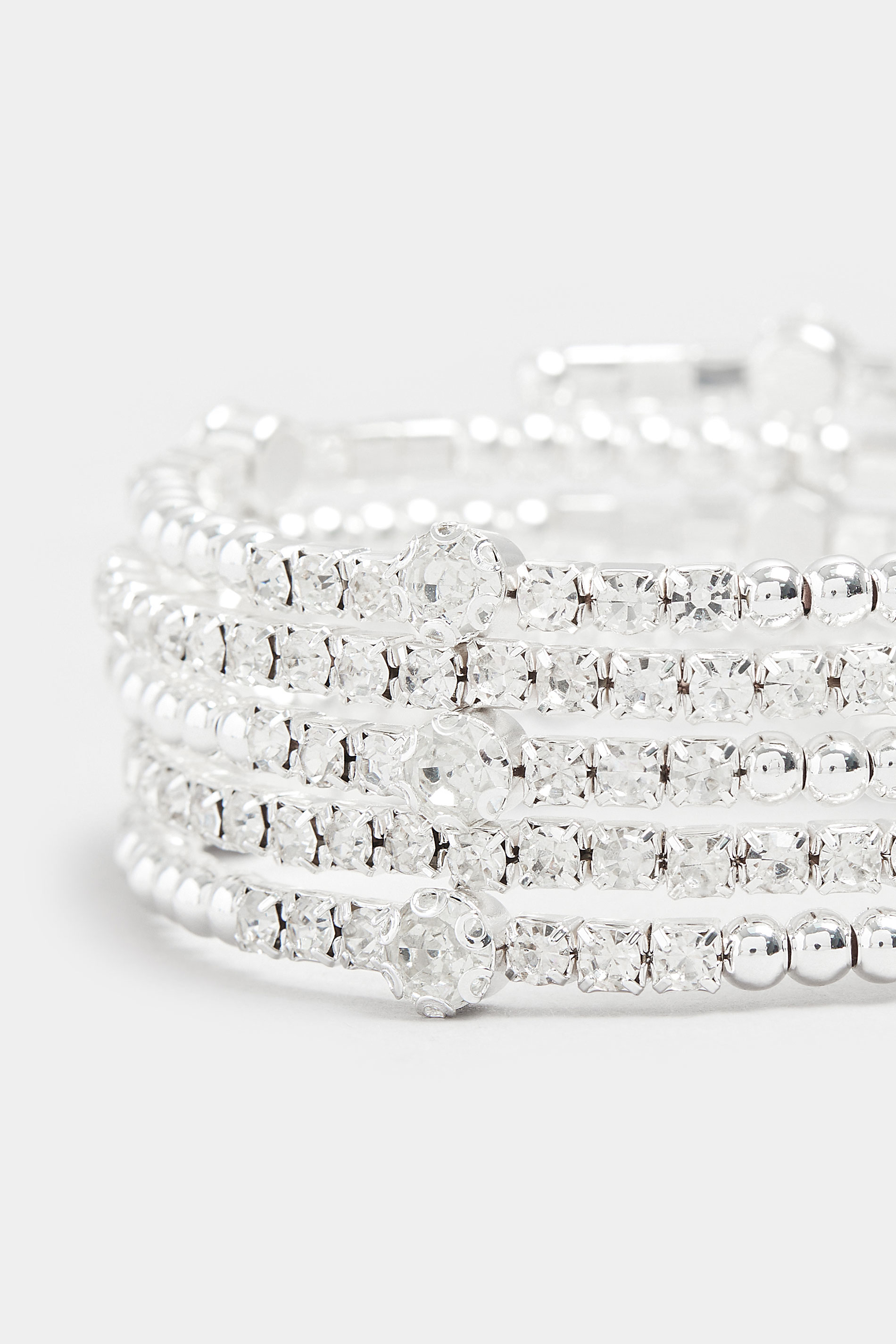 Silver Tone Diamante Wrap Stretch Bracelet | Yours Clothing 2