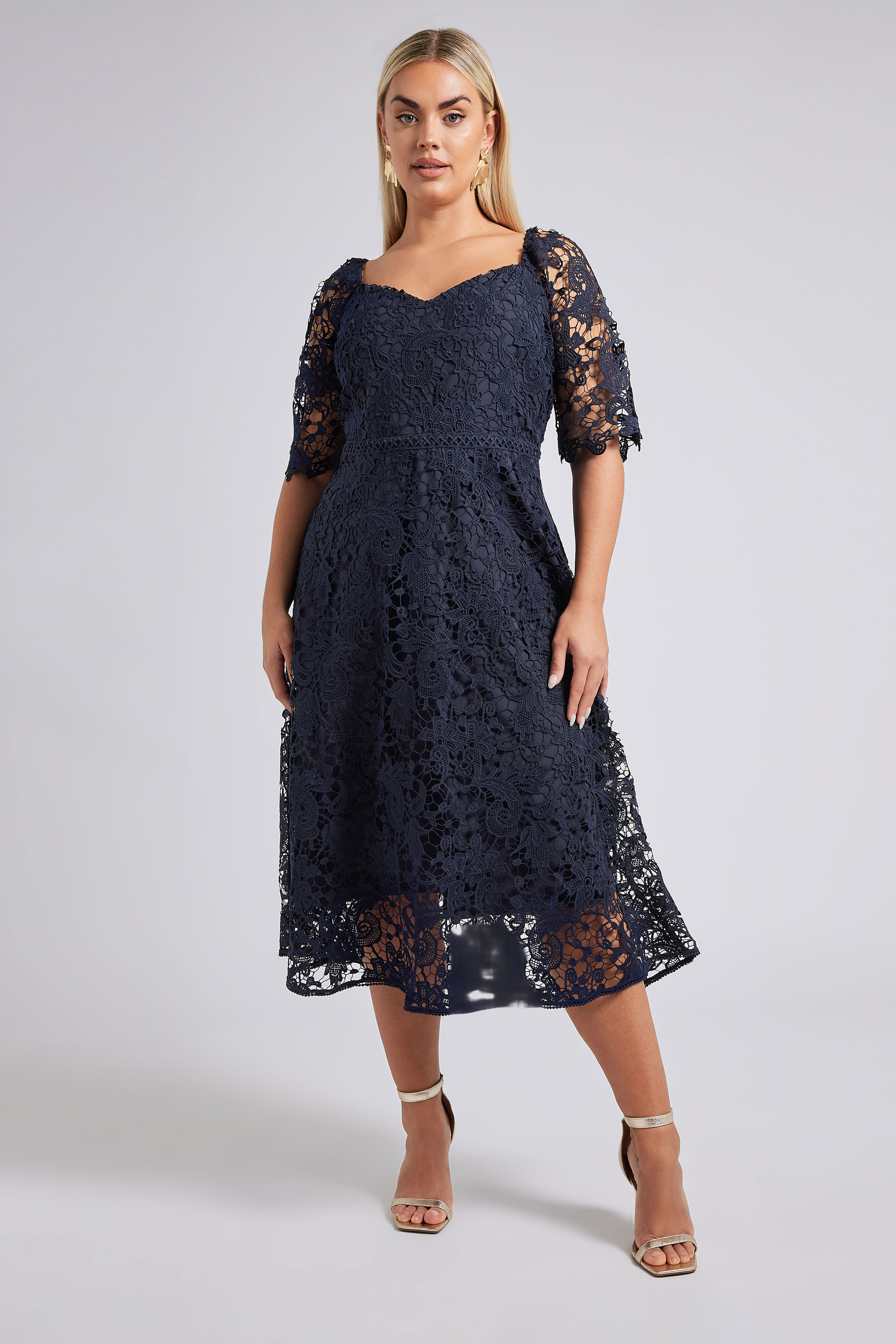 YOURS LONDON Curve Navy Blue Crochet Lace Dress | Yours Clothing 1