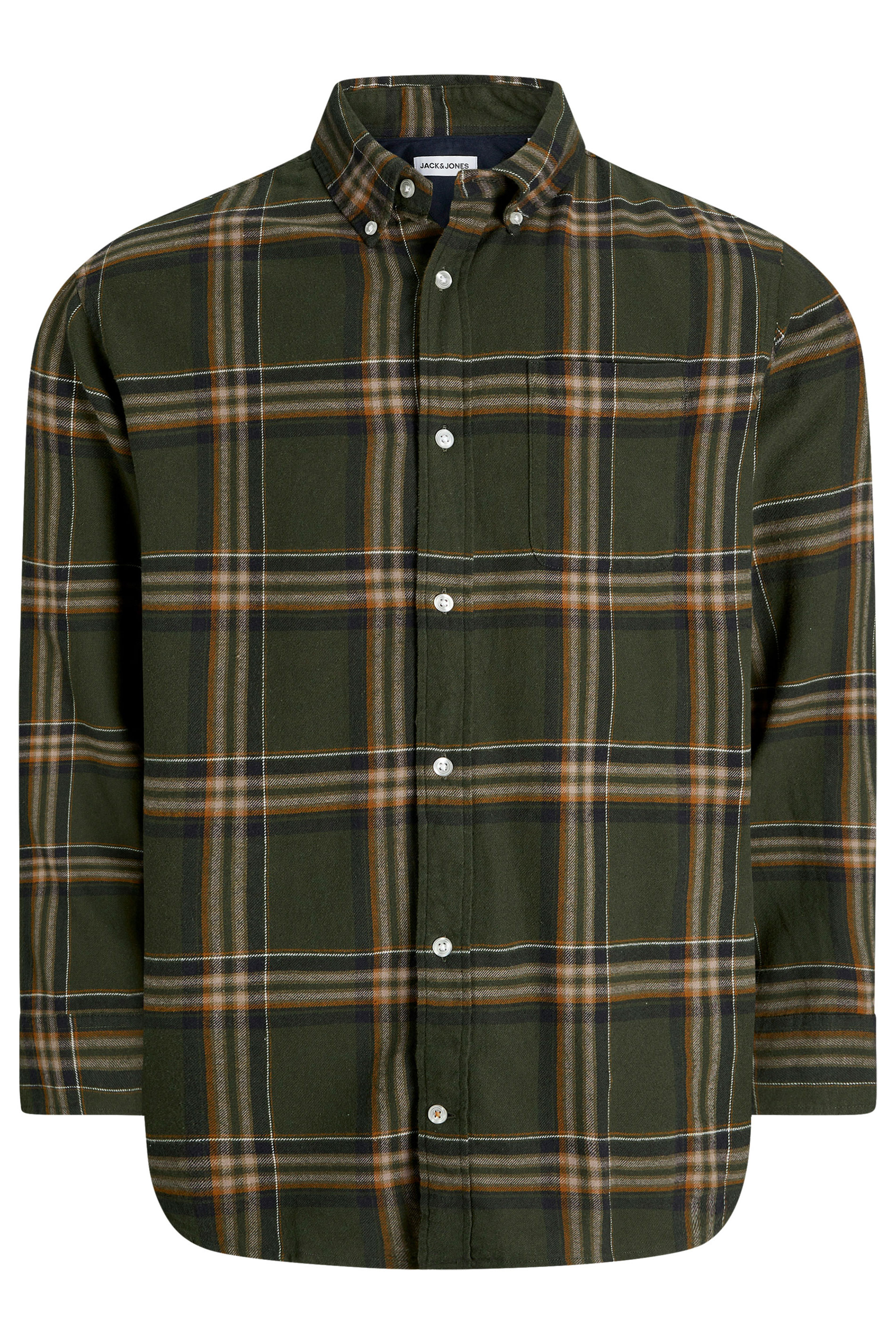 JACK & JONES Big & Tall Rosin Green Classic Flannel Checked Shirt | BadRhino 2